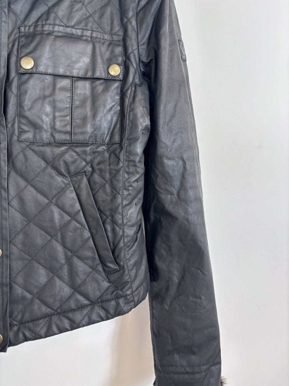 Belstaff Belstaff Gold Label Women’s Black Waxed Jacket Fur Trim Size L / US 10 / IT 46 - 7 Thumbnail