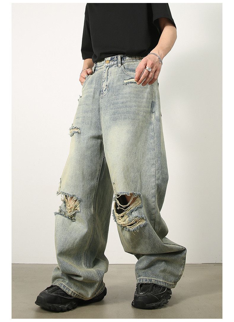 Designer × Japanese Brand Men's washed distressed vintage loose ripped jeans Size US 32 / EU 48 - 1 Thumbnail