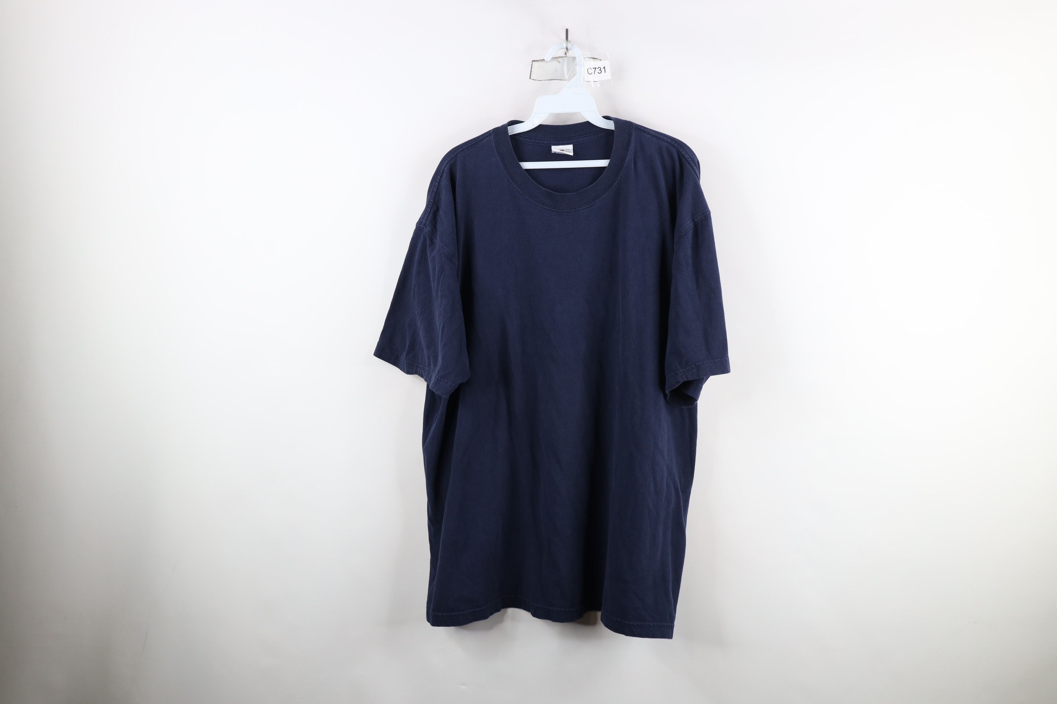 Vintage Vintage 90s Streetwear Blank Heavyweight Cotton T-Shirt Blue Size US XXL / EU 58 / 5 - 1 Thumbnail