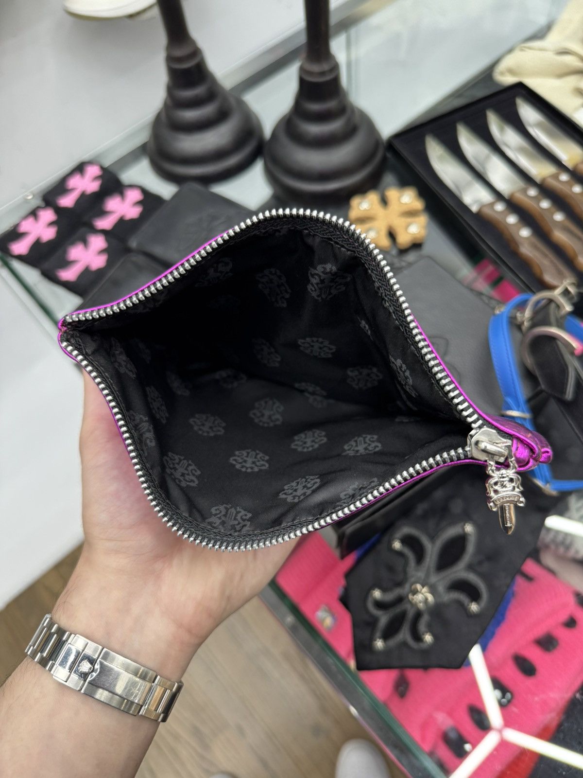 Chrome Hearts *RARE* Chrome Hearts Metallic Pink Cross Patch Pouch Size ONE SIZE - 4 Thumbnail