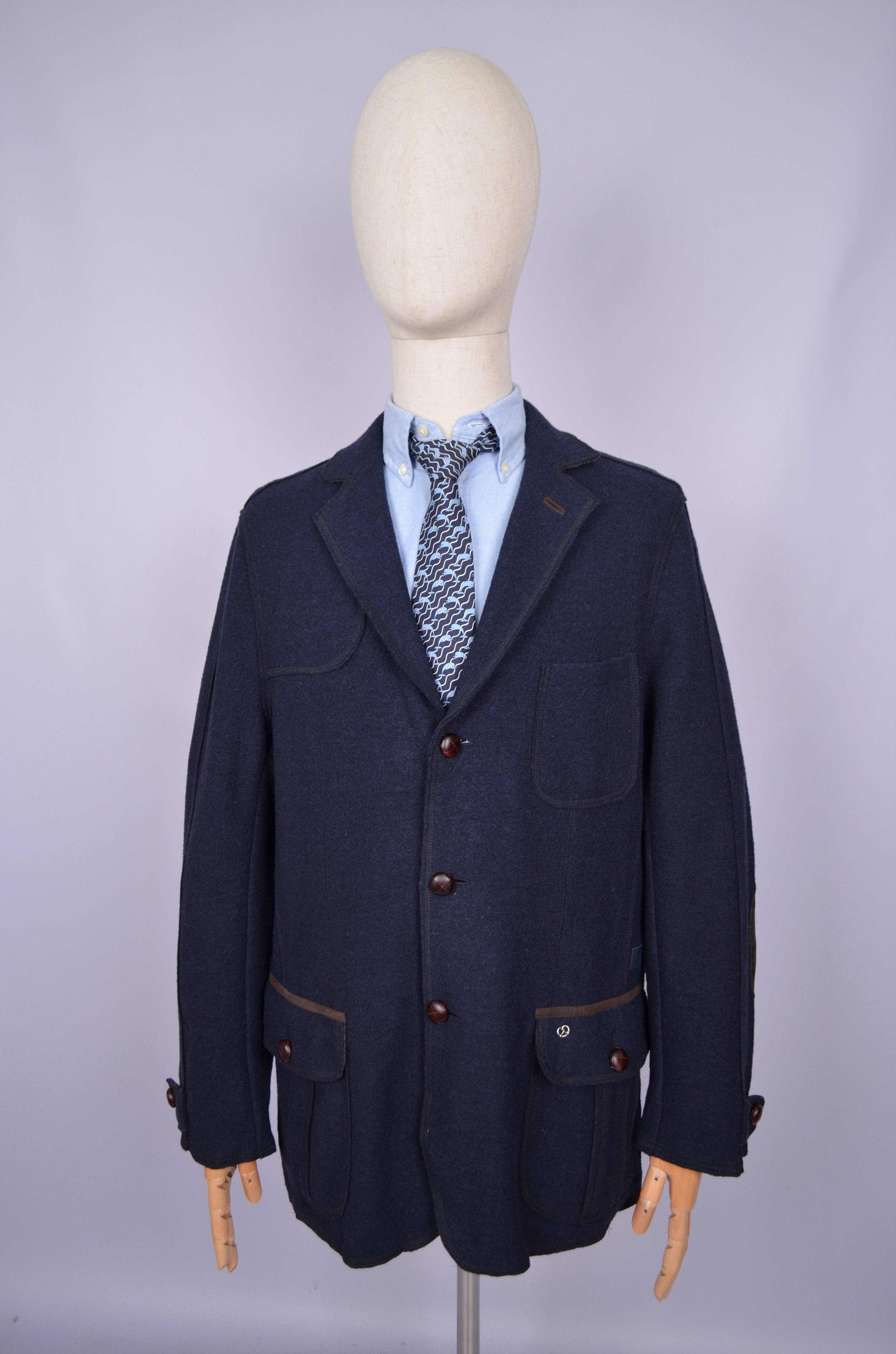 Bogner × Designer Bogner 100% Wool Navy Unlined Knit Blazer Jacket Size US42 Size 42R - 1 Thumbnail