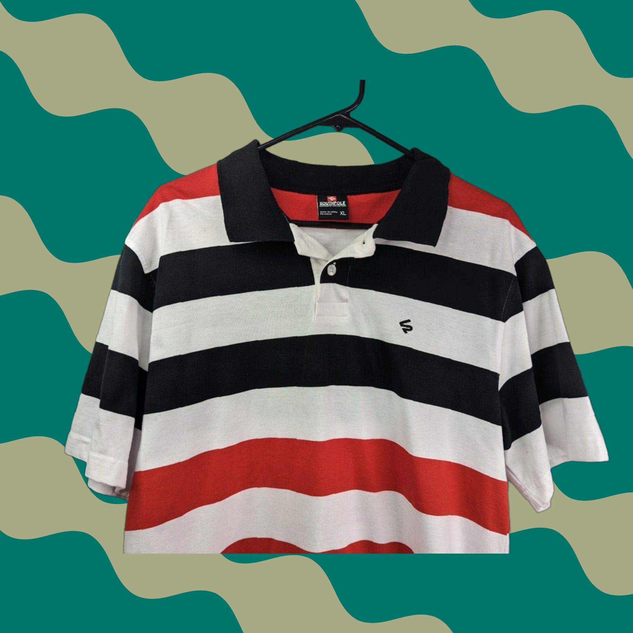 Southpole South Pole Mens Polo Shirt Striped Golf/Rugby - Red Black, XL, Cotton Blend, Button Collar, Short Sleeve, Classic Activewear Size US XL / EU 56 / 4 - 1 Thumbnail