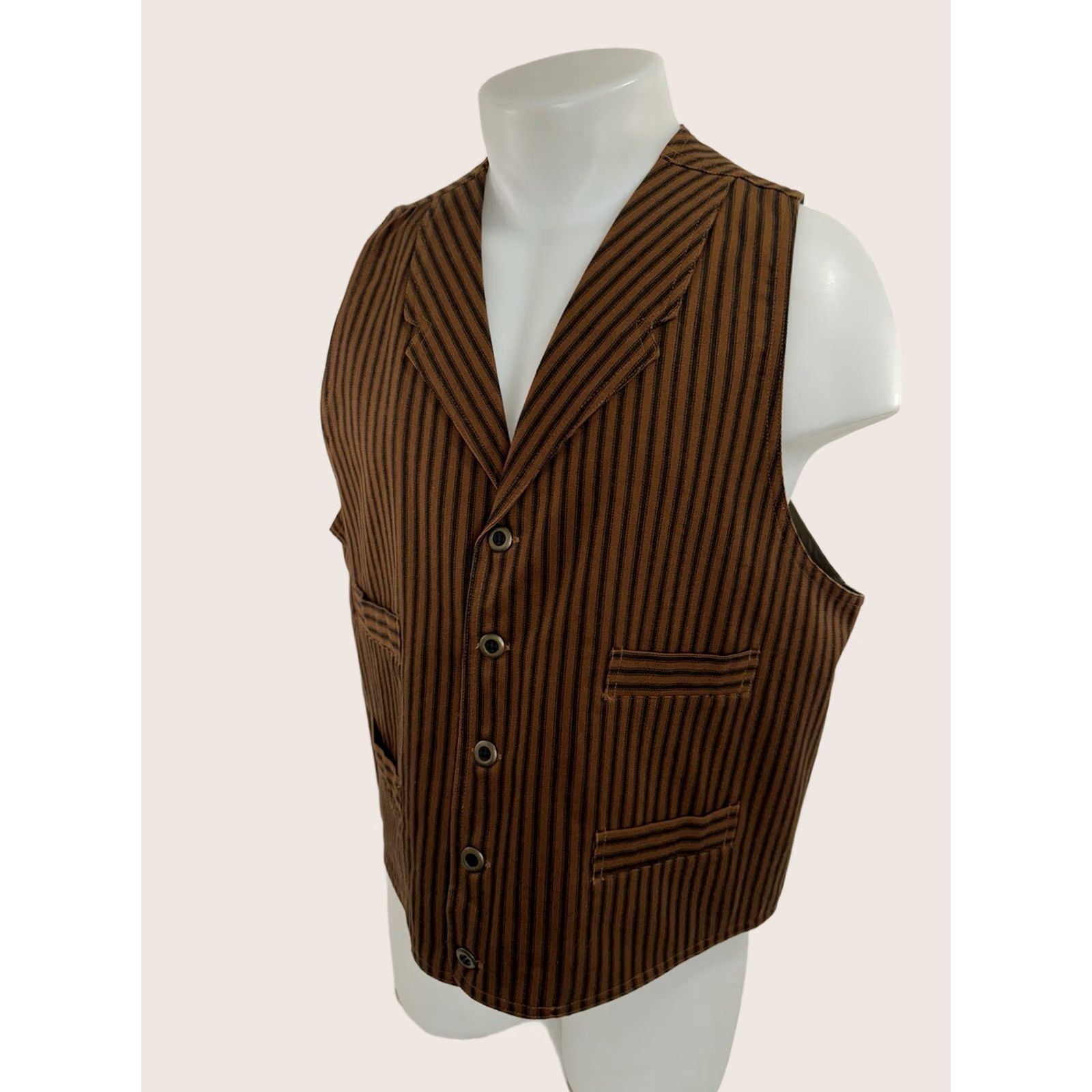 Vintage FRONTIER CLASSICS Vest - Waistcoat Striped Mens L Western - MINT - Cotton - Brown/Black - Western Theme - Size L - Regular Fit - Men - Vest Size US L / EU 52-54 / 3 - 1 Thumbnail