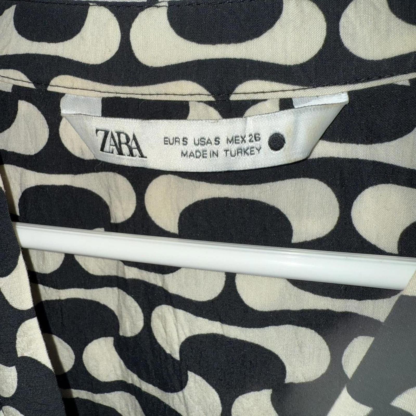 Zara ZARA LS Black & Cream Print Belted Mini Dress ‘The Paula’ Size S / US 4 / IT 40 - 2 Thumbnail