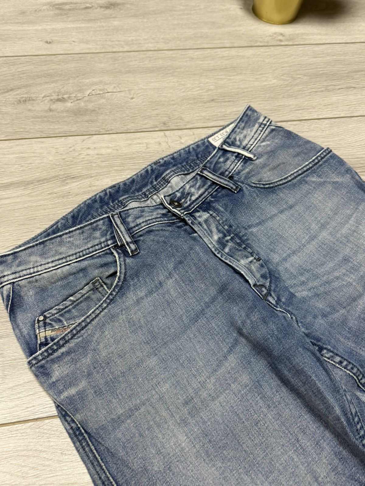 Diesel Diesel Bonsky Blue Wash Distressed Frayed Hem Straight Jeans Size US 33 - 6 Thumbnail