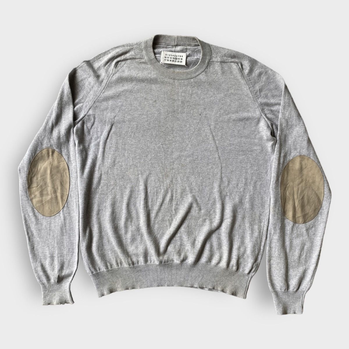 image of Maison Margiela Ss06 Suede Elbow Patch Sweater in Grey, Men's (Size Small)
