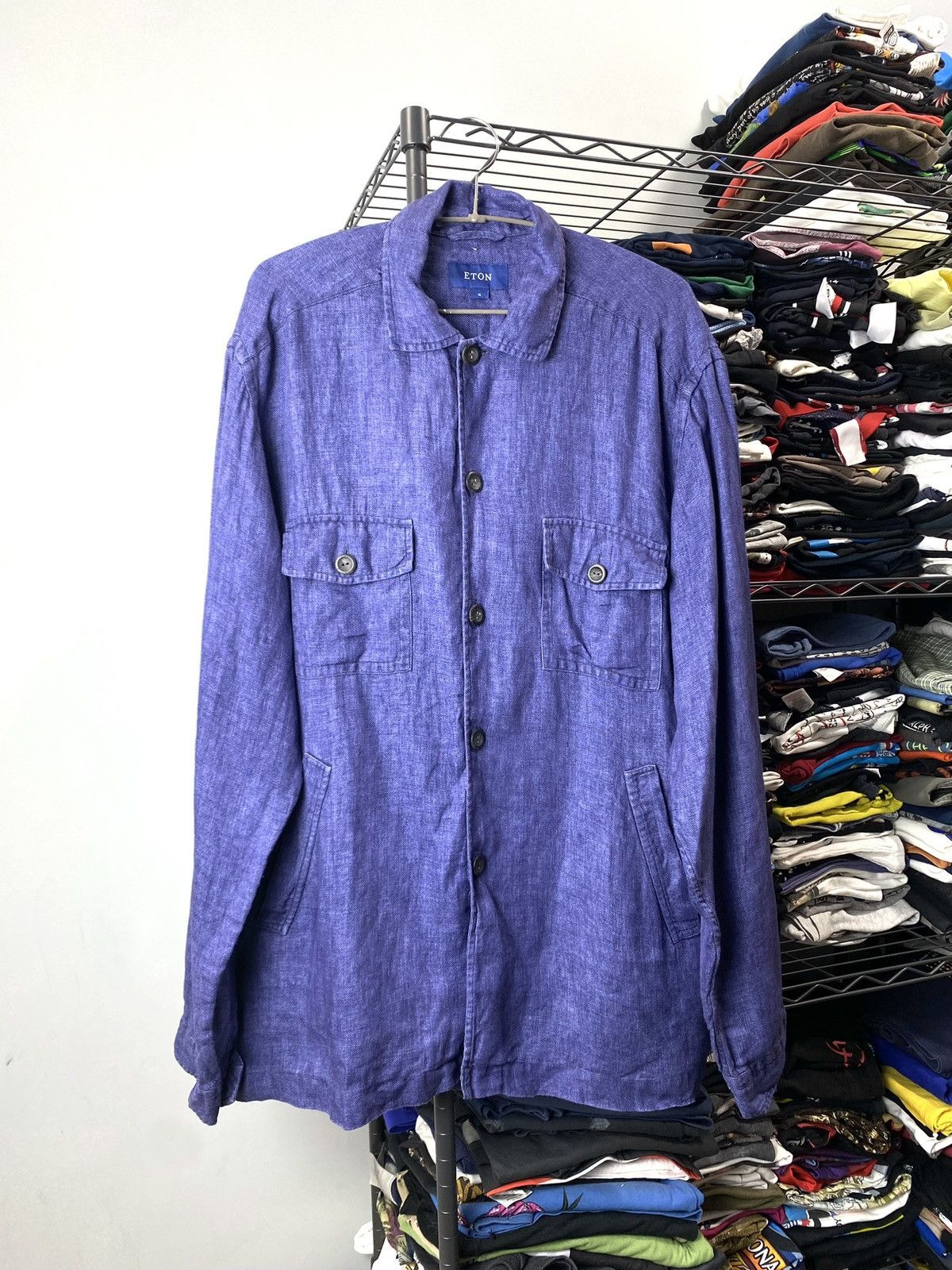 Eton Vintage French Style Eton Linen Twill Overshot Shirt Size US XL / EU 56 / 4 - 1 Thumbnail