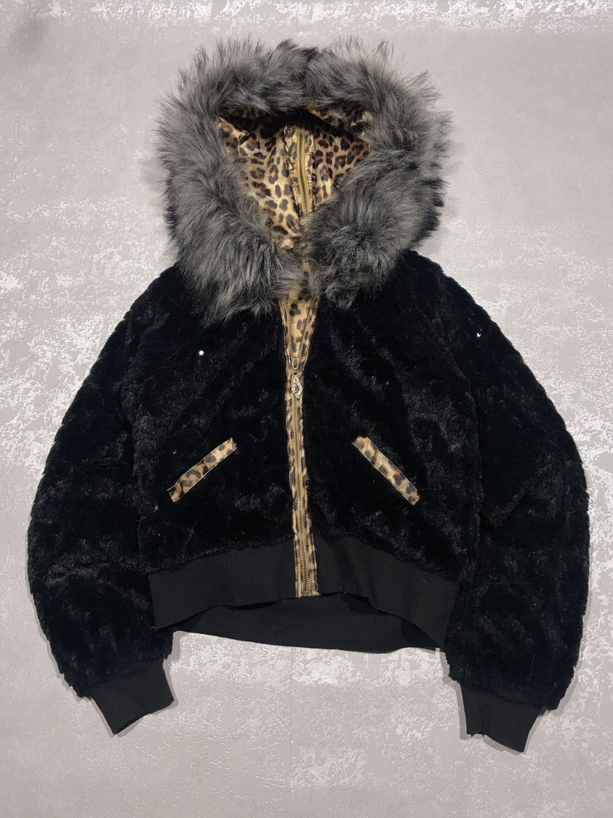 Vintage Leopard Hysteric Glamour Faux Fur Zip Hoodie - Tops