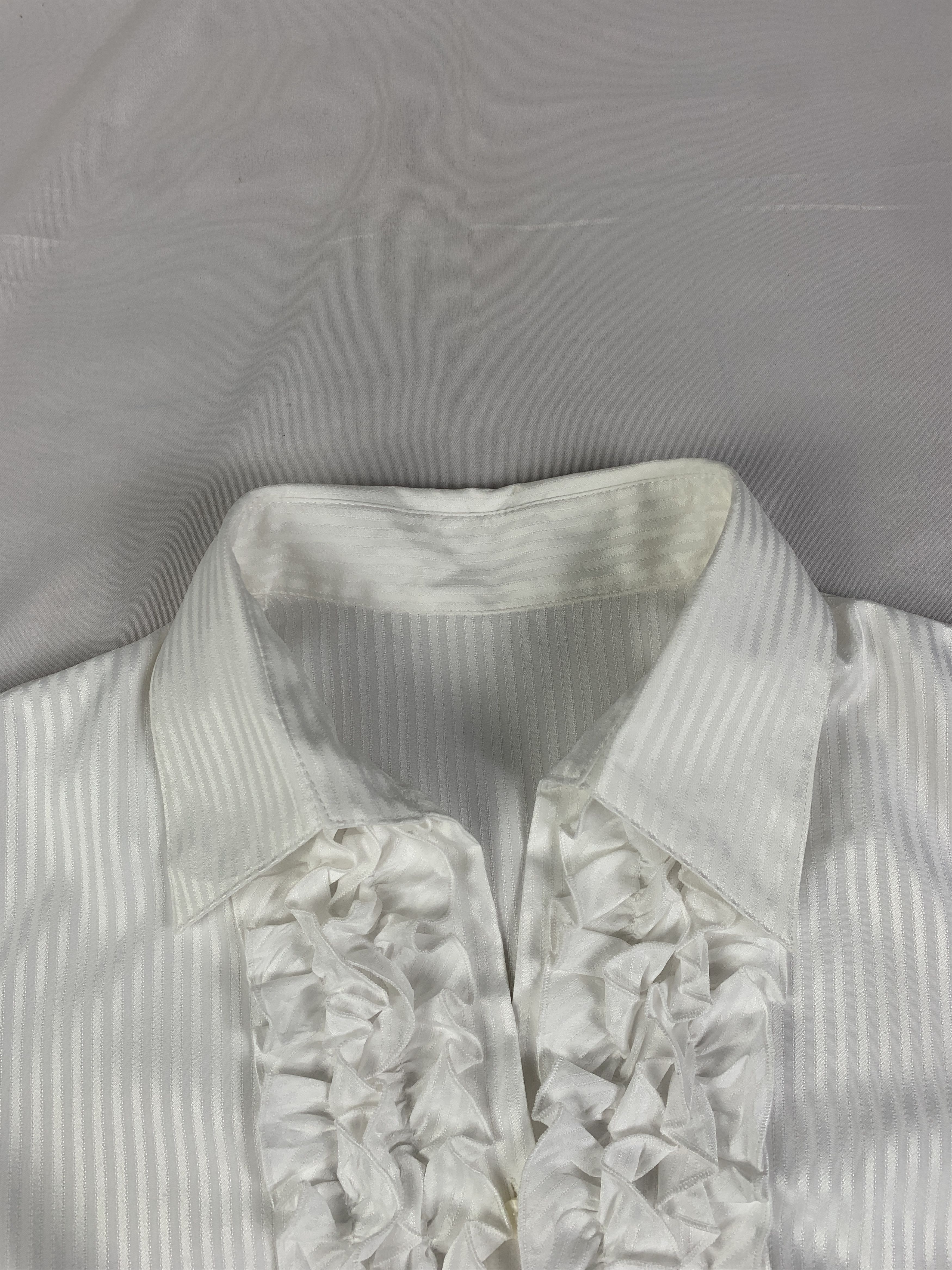 Japanese Brand Cosa de Ver White Pinstripe Ruffle Blouse (M) Size M / US 6-8 / IT 42-44 - 6 Thumbnail