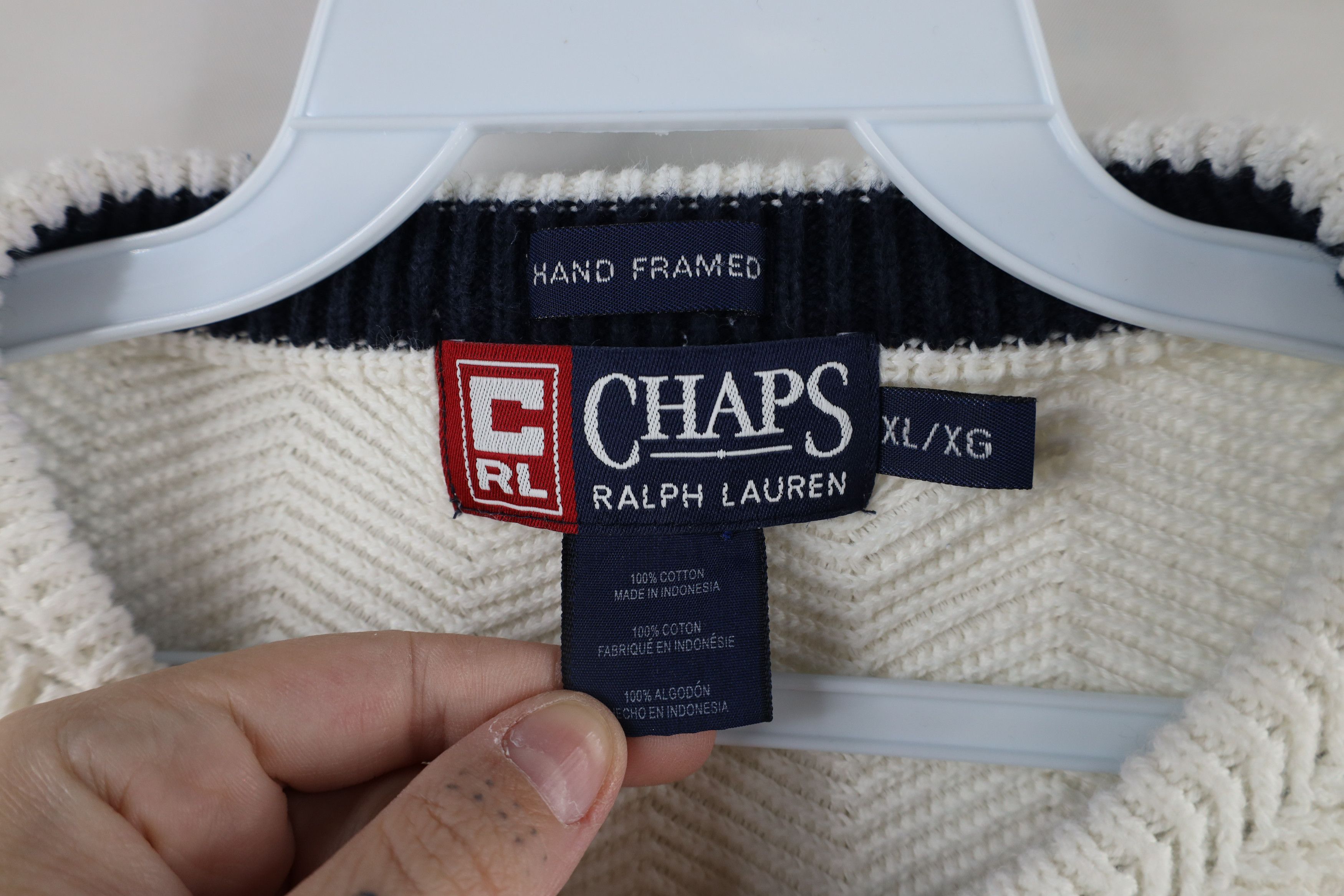 Ralph Lauren × Vintage Vintage 90s Chaps Ralph Lauren Herringbone Sweater White Size US XL / EU 56 / 4 - 6 Thumbnail