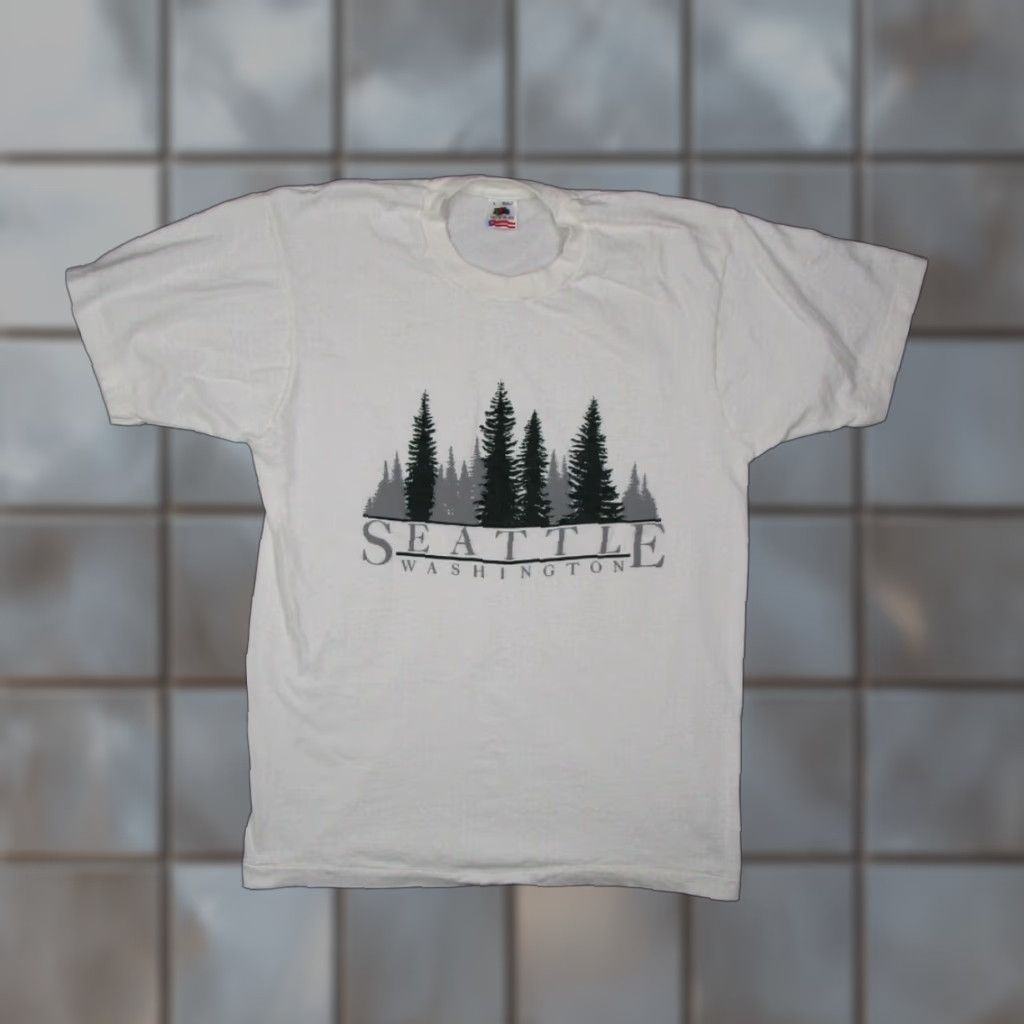 Fruit Of The Loom VINTAGE Seattle Shirt Men Large White Fruit of the Loom Short Sleeve Y2K 90s USA Size US L / EU 52-54 / 3 - 1 Thumbnail