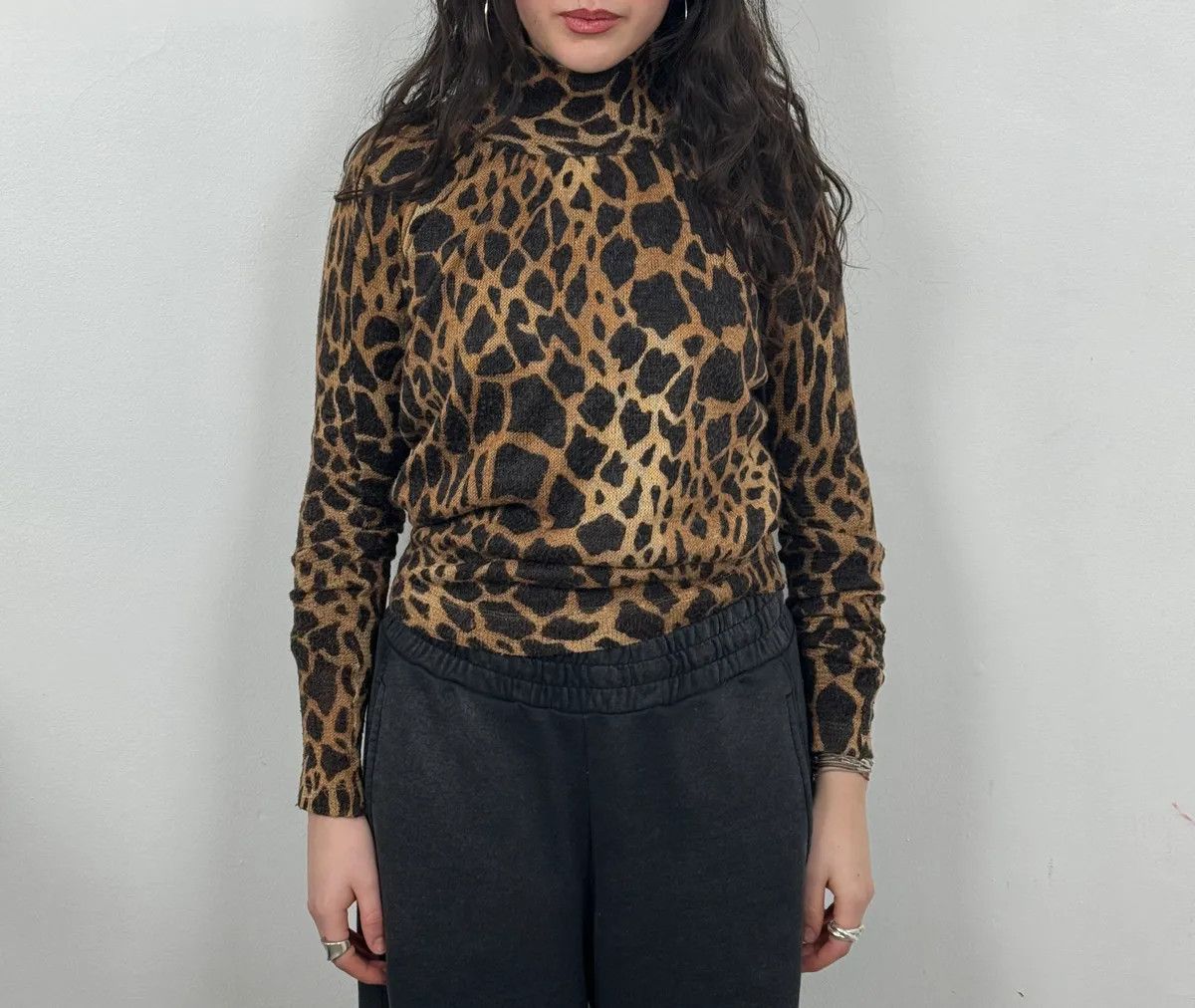 Vintage 2000s Plein Sud Vulcano Leopard Effect Turtleneck Longsleeves Top Size S / US 4 / IT 40 - 2 Thumbnail