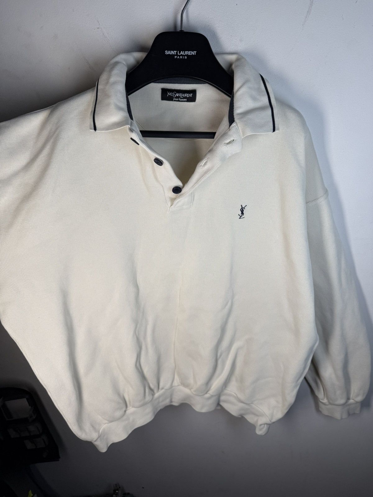 Yves Saint Laurent 90s YSL Sweatshirt White/Sweater Vintage Quarter Zip Up Size US L / EU 52-54 / 3 - 9 Thumbnail