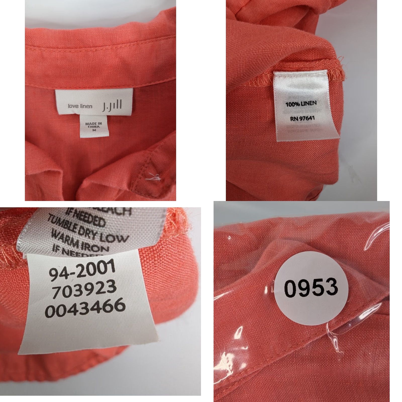 J. Jill J Jill Blouse Long Sleeve Collared Button Linen Classic Size L Orange Coral Women’s Shirt Blouse 703923 Size L / US 10 / IT 46 - 8 Thumbnail