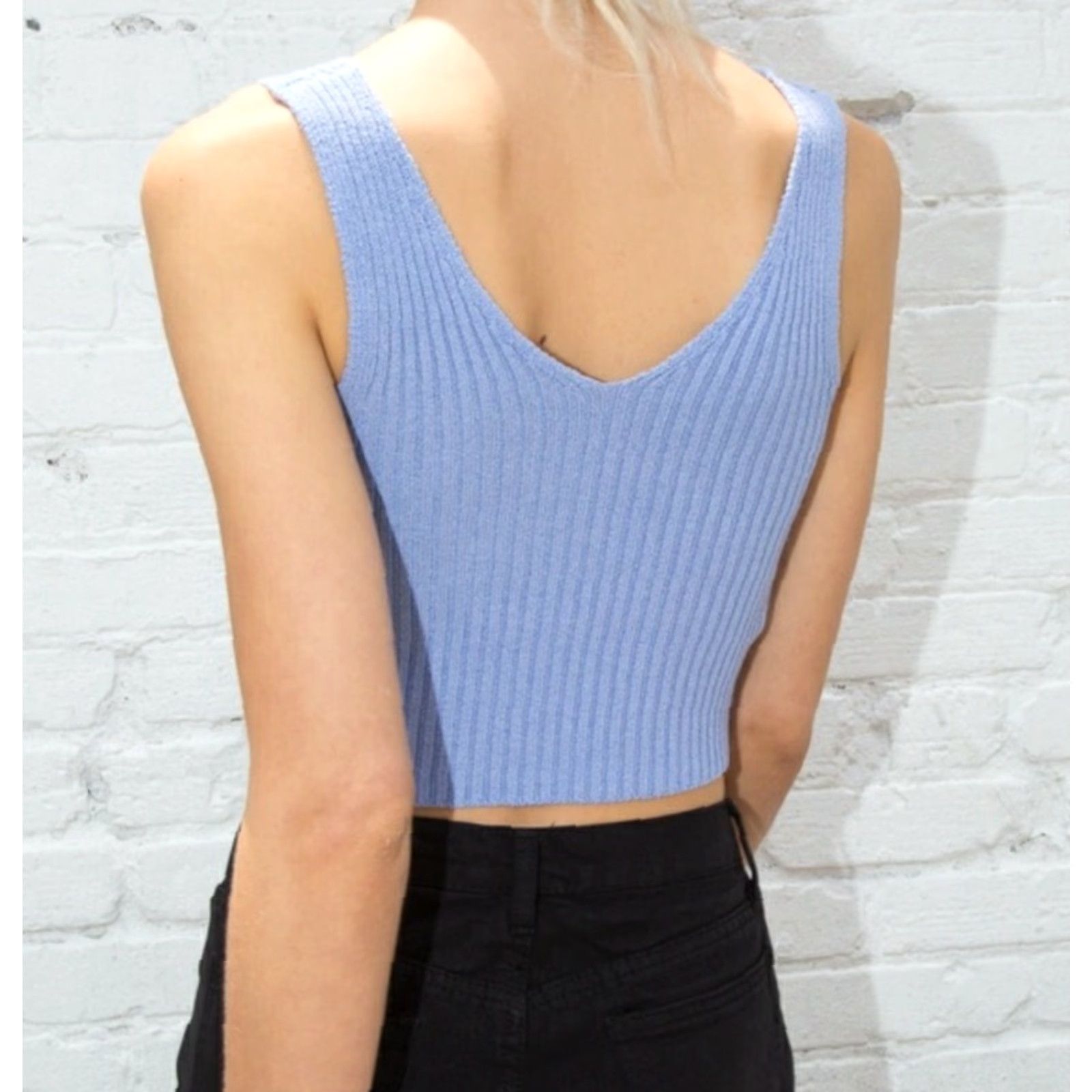 Brandy Melville VINTAGE Brandy Melville Shirt Womens One Size Purple Knit Rina Tank Top Cropped OS Sleeveless V-Neck Gathered Pullover Casual Womens Size ONE SIZE - 3 Thumbnail