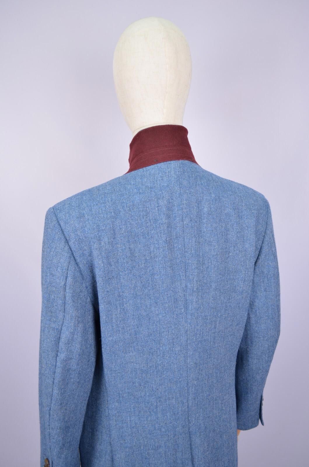 Designer Samuel Windsor 100% Wool Herringbone Blue Coat Jacket Sz 40" Size US L / EU 52-54 / 3 - 11 Thumbnail