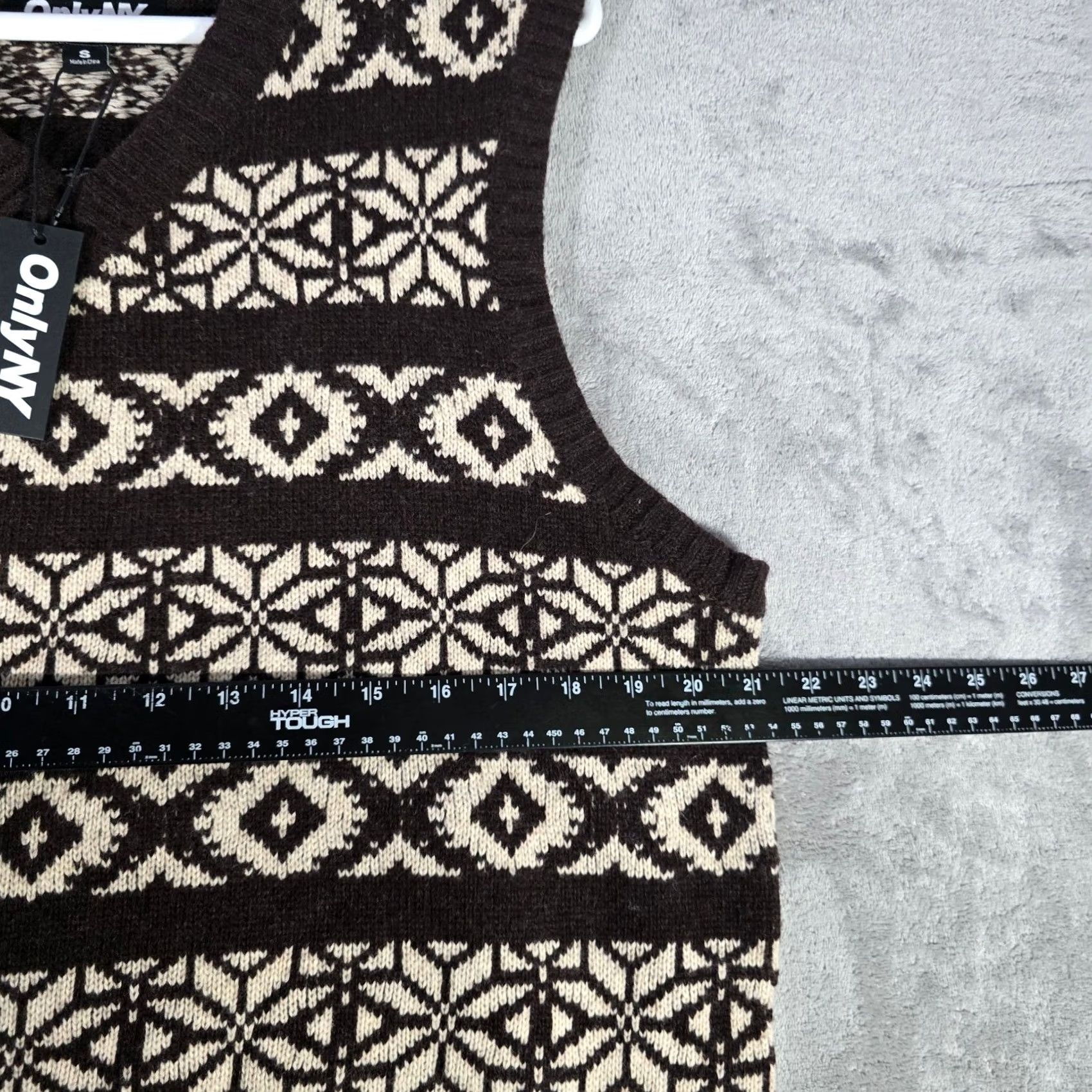 Onlyny Sweater Vest Mens S Brown Beige Fair Isle Knit Sleeveless V-Neck Preppy Casual Retro, Men's — image 3 of 6