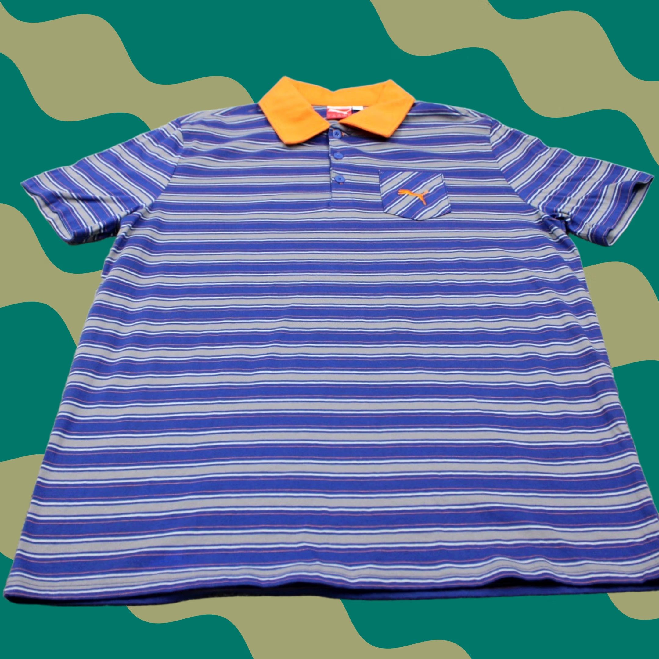 Puma Puma Polo Shirt Mens Large Blue/Orange Contrast Collar Cotton Golf S/S Pullover Size US L / EU 52-54 / 3 - 1 Thumbnail