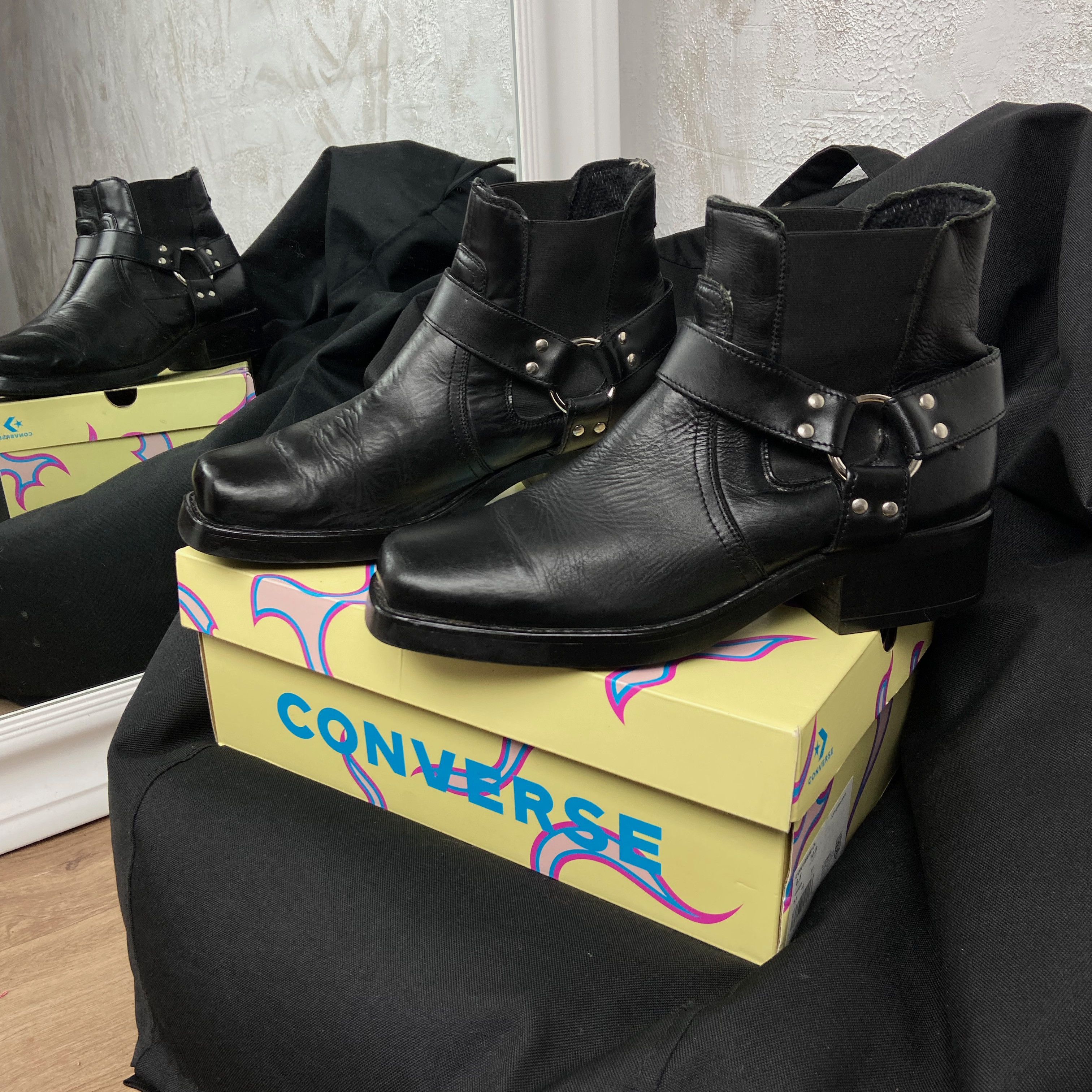 Other BLACK LEATHER SQUARE TOE HARNESS BIKER BOOTS - 5032 Size US 11 / EU 44 - 1 Thumbnail