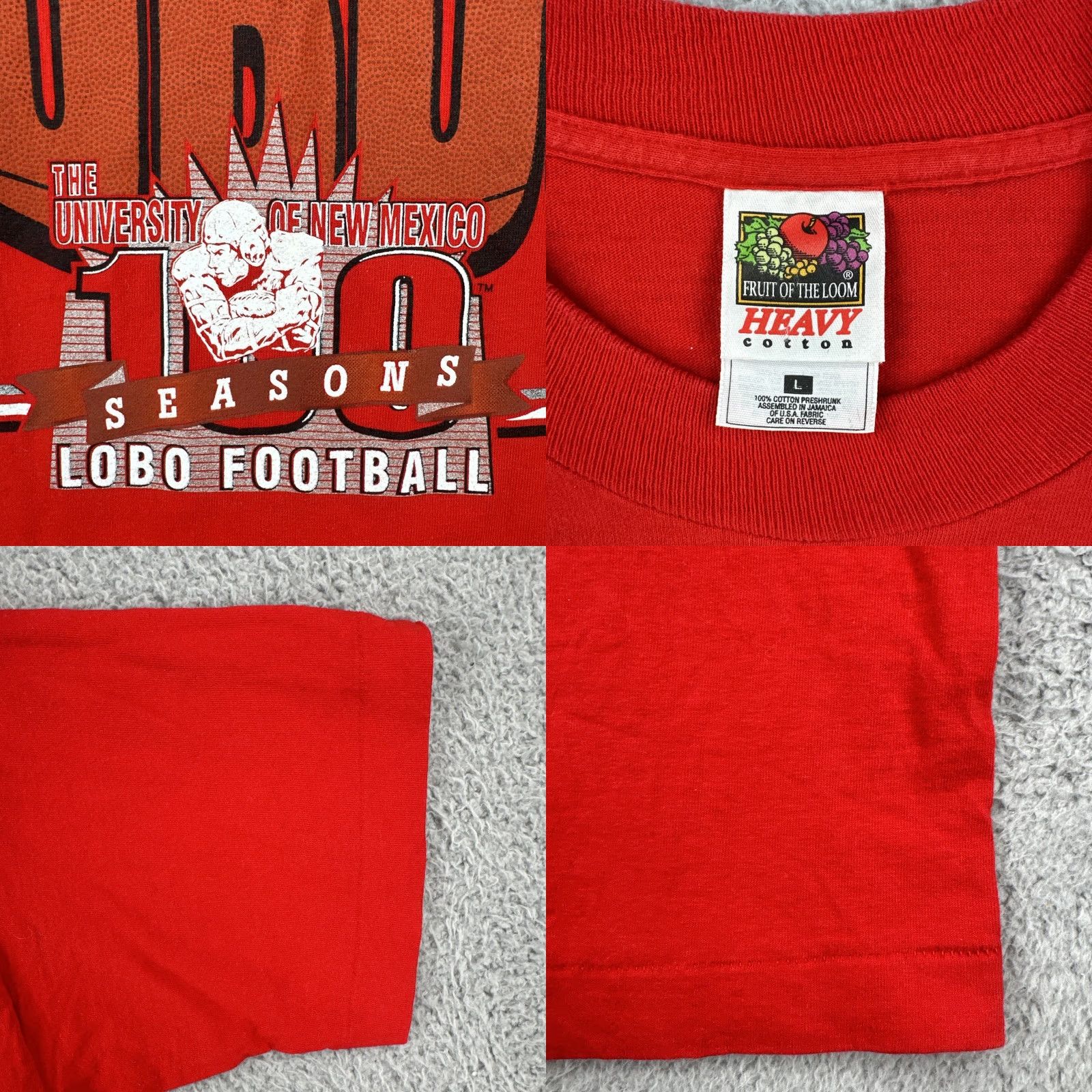Fruit Of The Loom VINTAGE Fruit of the Loom Shirt UniVersity of New Mexico Lobos Football, Red, 90s, Crew Neck, Short Sleeve, L, Men Size US L / EU 52-54 / 3 - 8 Thumbnail