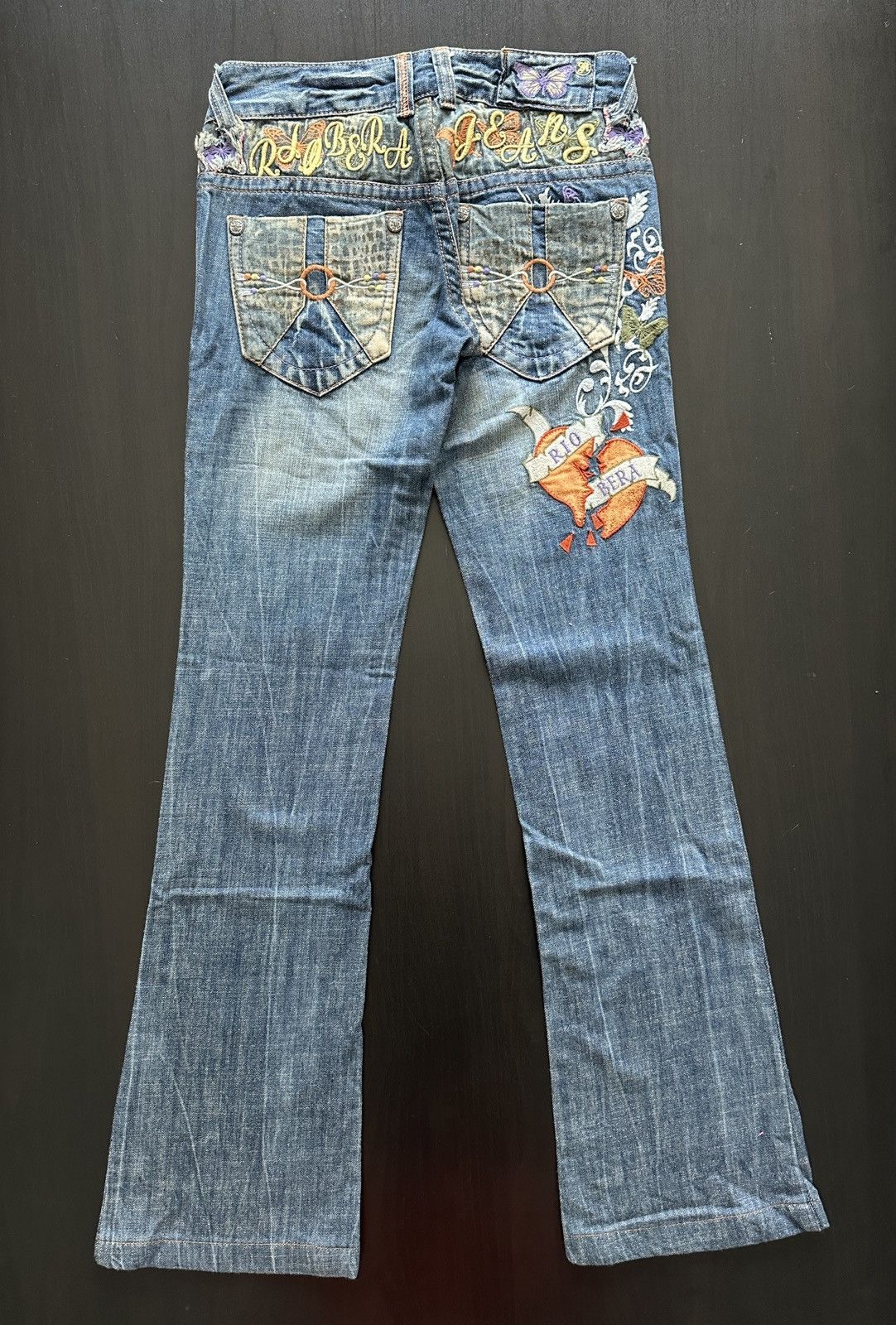 Vintage Riobera Y2K Embroidered Flared Jeans Japanese McBling Gyaru Size 25" / US 0 / IT 36 - 5 Thumbnail