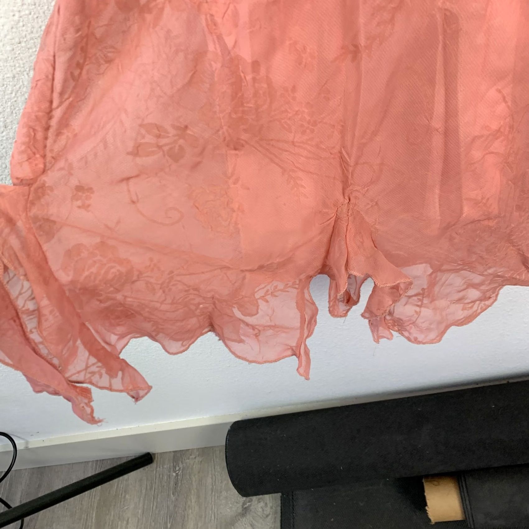 Pinko VINTAGE CDC petites Pink Crinkle Floral Ruffle Sheer Dress Midi 14 Dainty Coquette Size XL / US 12-14 / IT 48-50 - 2 Thumbnail