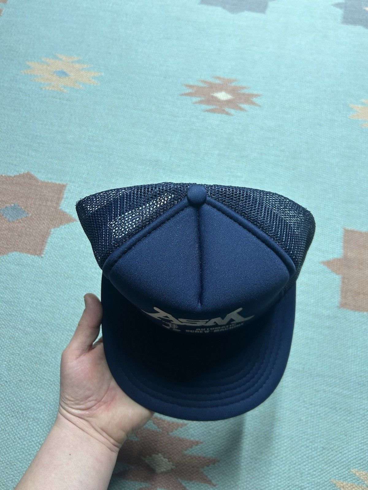 Vintage Vtg trucker hat mesh automatic screw machine ASM blue snap Size ONE SIZE - 3 Thumbnail