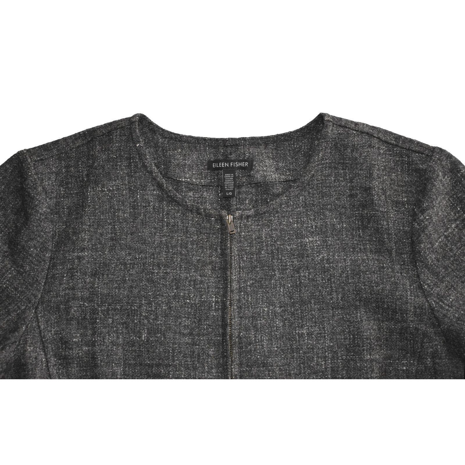 Eileen Fisher EILEEN FISHER Gray Tweed Wool & Hemp Zip Front Jacket Size L Size L / US 10 / IT 46 - 4 Thumbnail