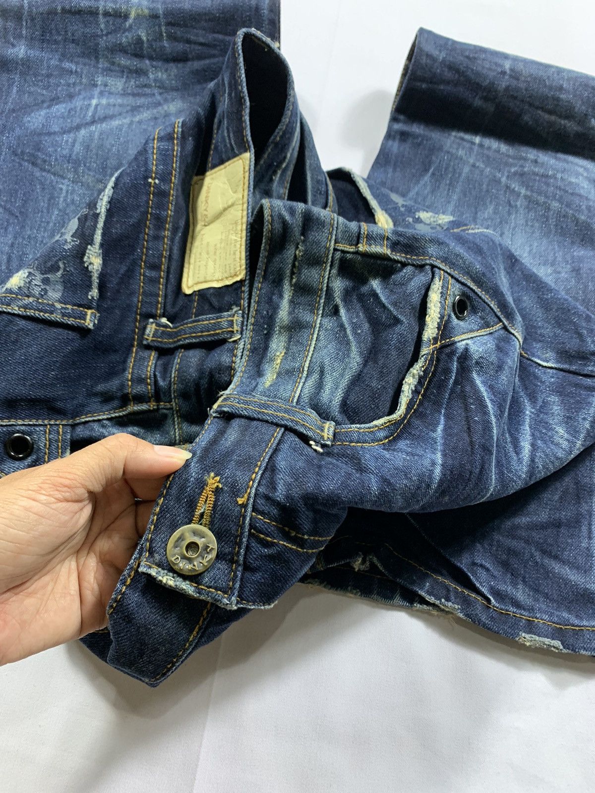 5351 POUR LES HOMMES Distressed Skull Denim Dinky&J Punk Pants Size US 31 - 3 Thumbnail