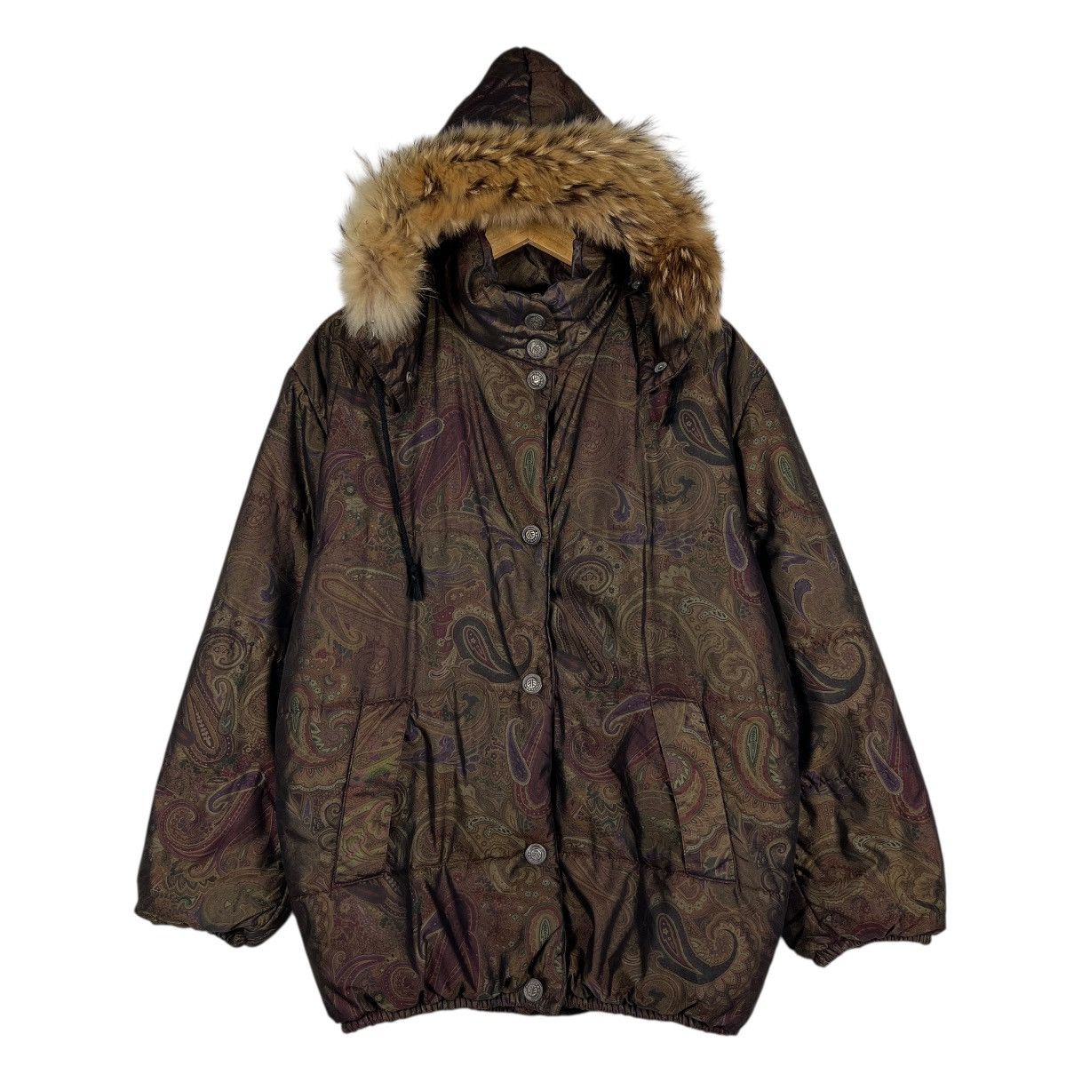Artisan Outfitters 🔥Artisan Fur Trim Paisley Light Puffer Jacket Made In Italy Size M / US 6-8 / IT 42-44 - 2 Thumbnail
