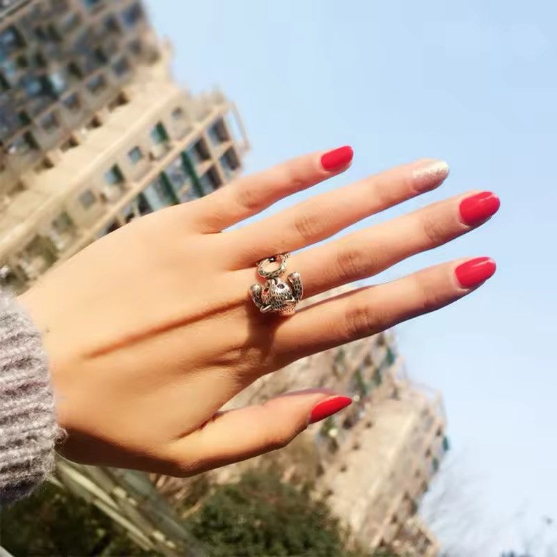 Japanese Brand Silver Color Red Zircon Cat Open Ring Size ONE SIZE - 4 Thumbnail
