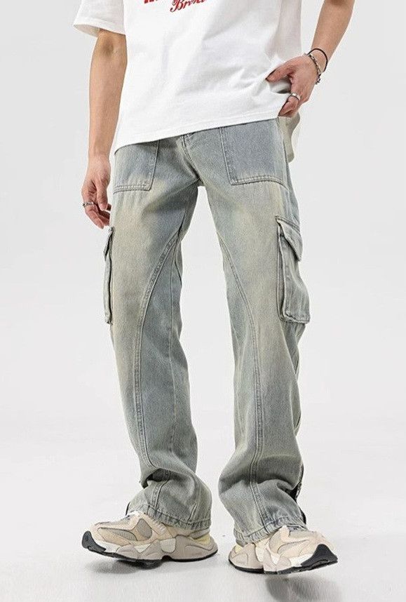Jean × Vintage Y2k Mud Yellow Jeans with Buttons Multi-pocket Zipper Size US 34 / EU 50 - 2 Thumbnail