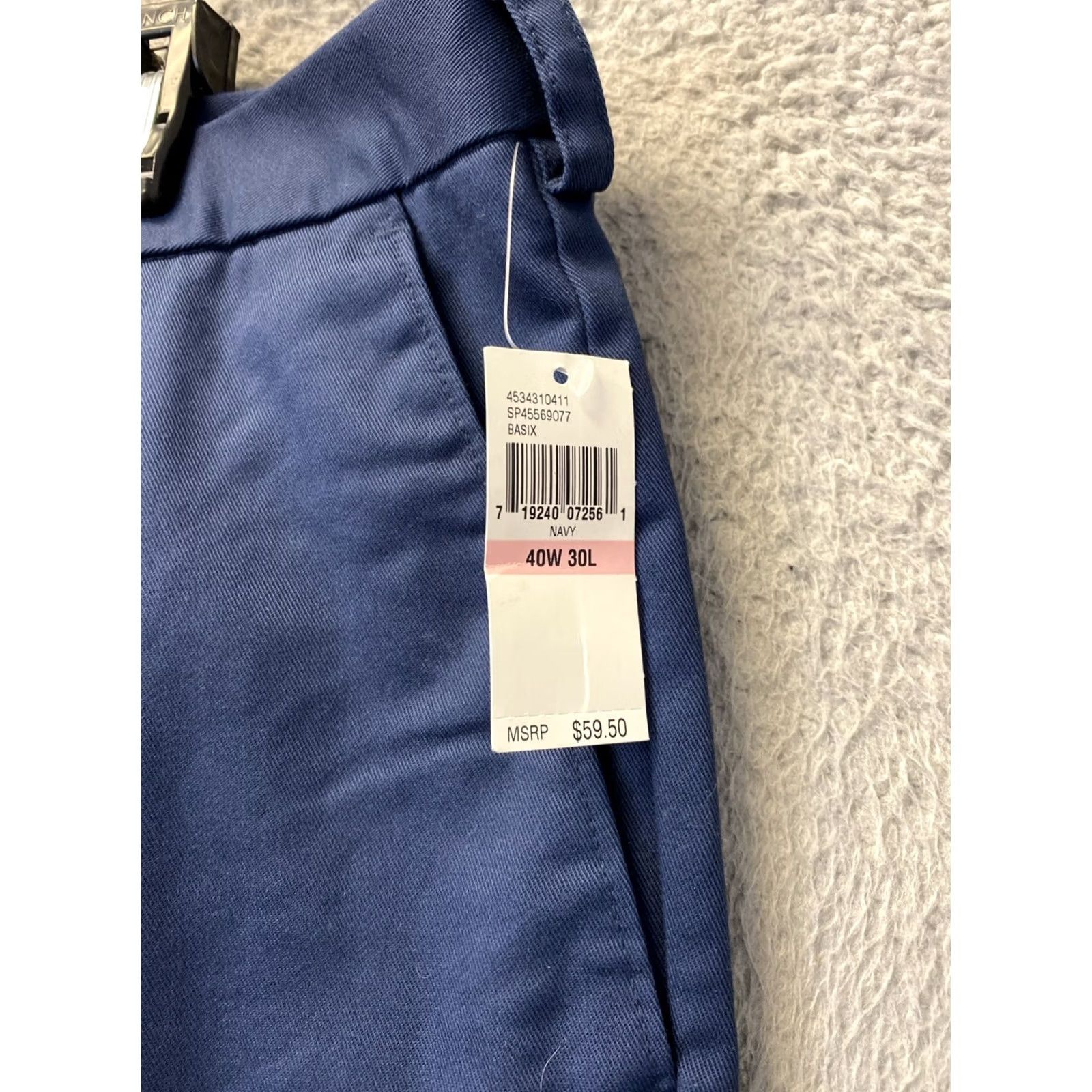 Izod VINTAGE Izod American Chino Pants Men's 40x30 Navy Chino Flat Front Straight Leg Regular Fit 40in Inseam Navy/Blue Mens Size US 40 / EU 56 - 3 Thumbnail