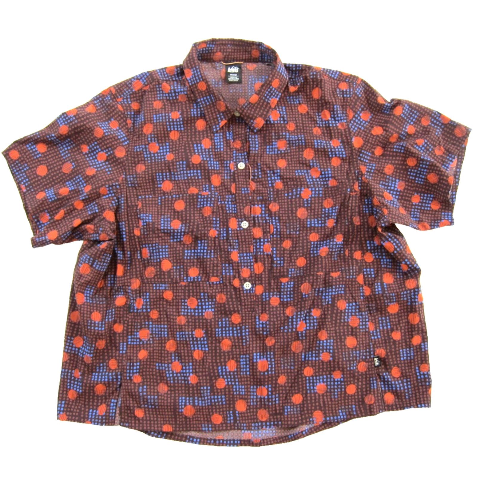 Vintage REI CO-OP Nylon Stretch Orange Blue Polka Dot Zip Pocket Short Sleeve Blouse 1XL Size XL / US 12-14 / IT 48-50 - 2 Thumbnail
