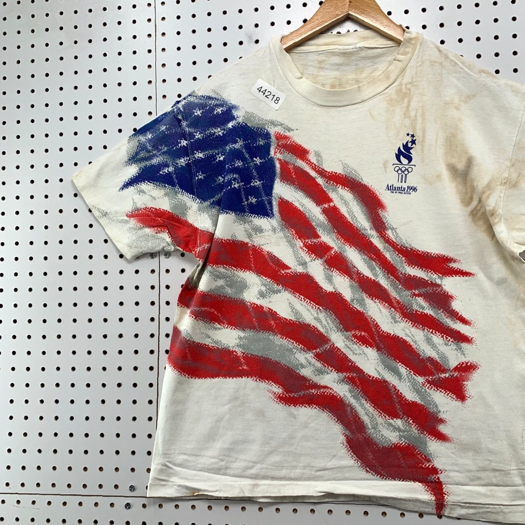 Vintage VINTAGE 1996 Atlanta Olympics Shirt Mens L White Crew Neck Graphic Flag 90s USA Hanes Beefy-T Distressed Size US L / EU 52-54 / 3 - 2 Thumbnail