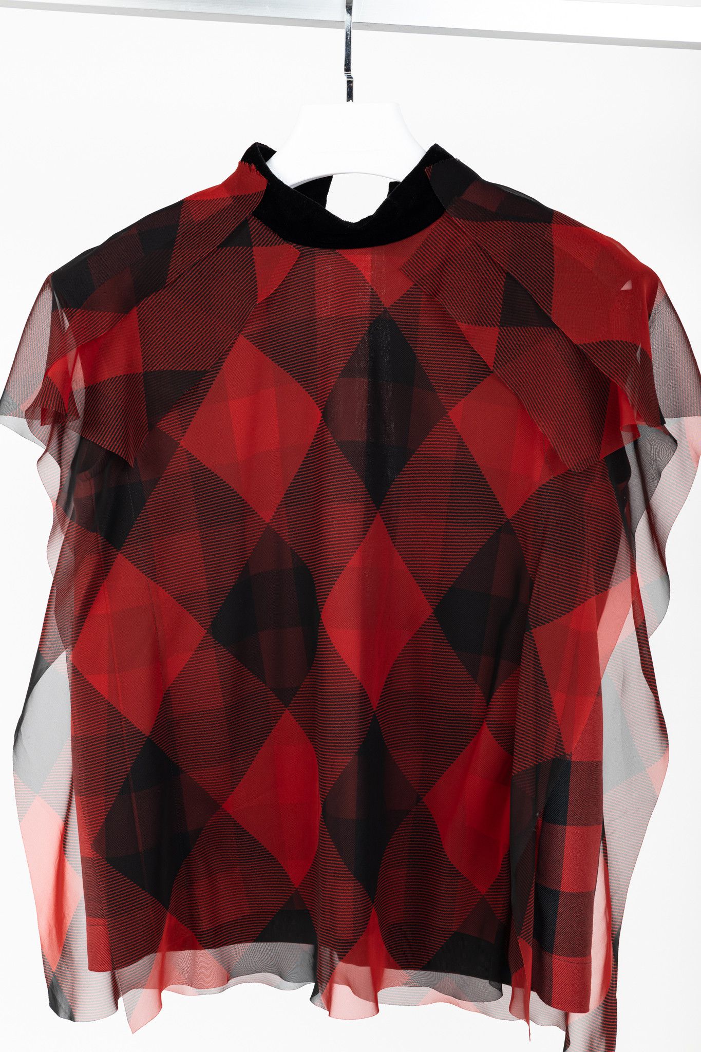 Sacai Sacai R/22 Red & Black Buffalo-Plaid Chiffon Blouse Size M / US 6-8 / IT 42-44 - 3 Thumbnail