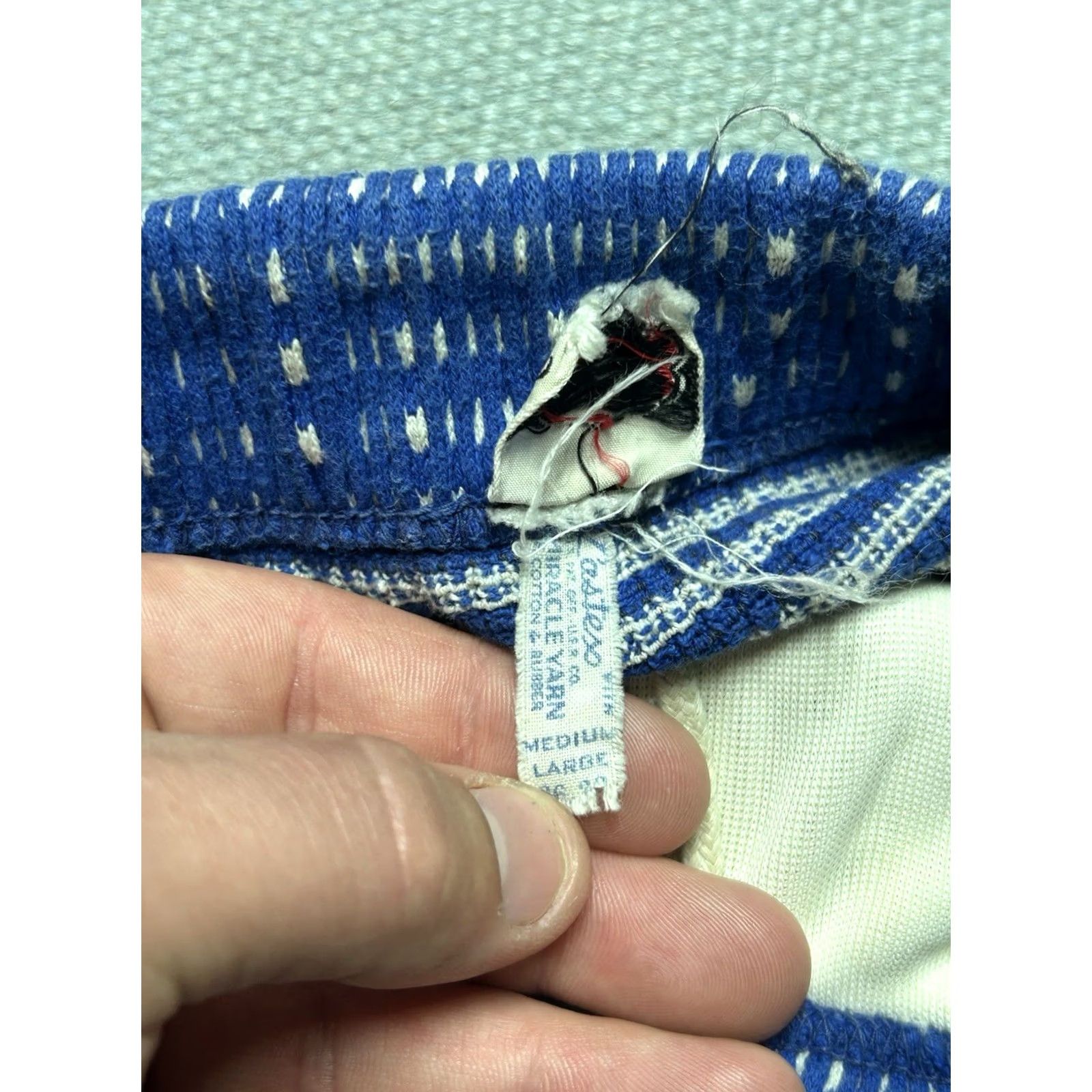 Vintage VINTAGE Brent Men's Swim Bottom Brief Trunks M High Waisted Blue White Cotton 1950s Boys? Size US 31 - 5 Thumbnail