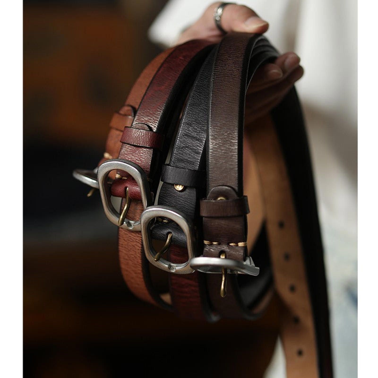Leather Washed Italian Leather Belt – Handmade, Copper Buckle Size ONE SIZE - 3 Thumbnail