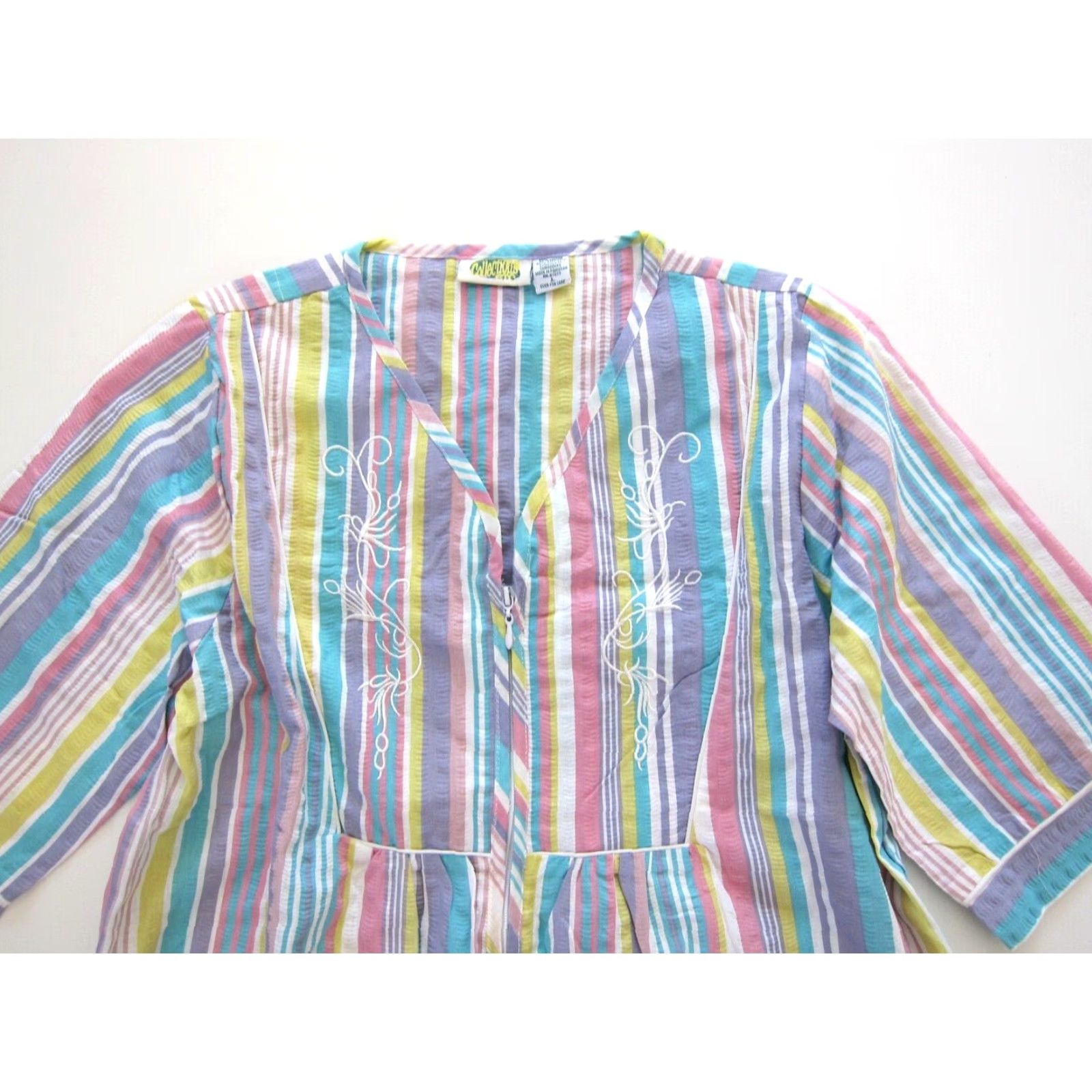 Vintage VINTAGE Collections Etc Maxi Dress Shirt Dress Kaftan Pink Yellow Stripe Cotton Zip Pocket Long Large Women Size L / US 10 / IT 46 - 4 Thumbnail