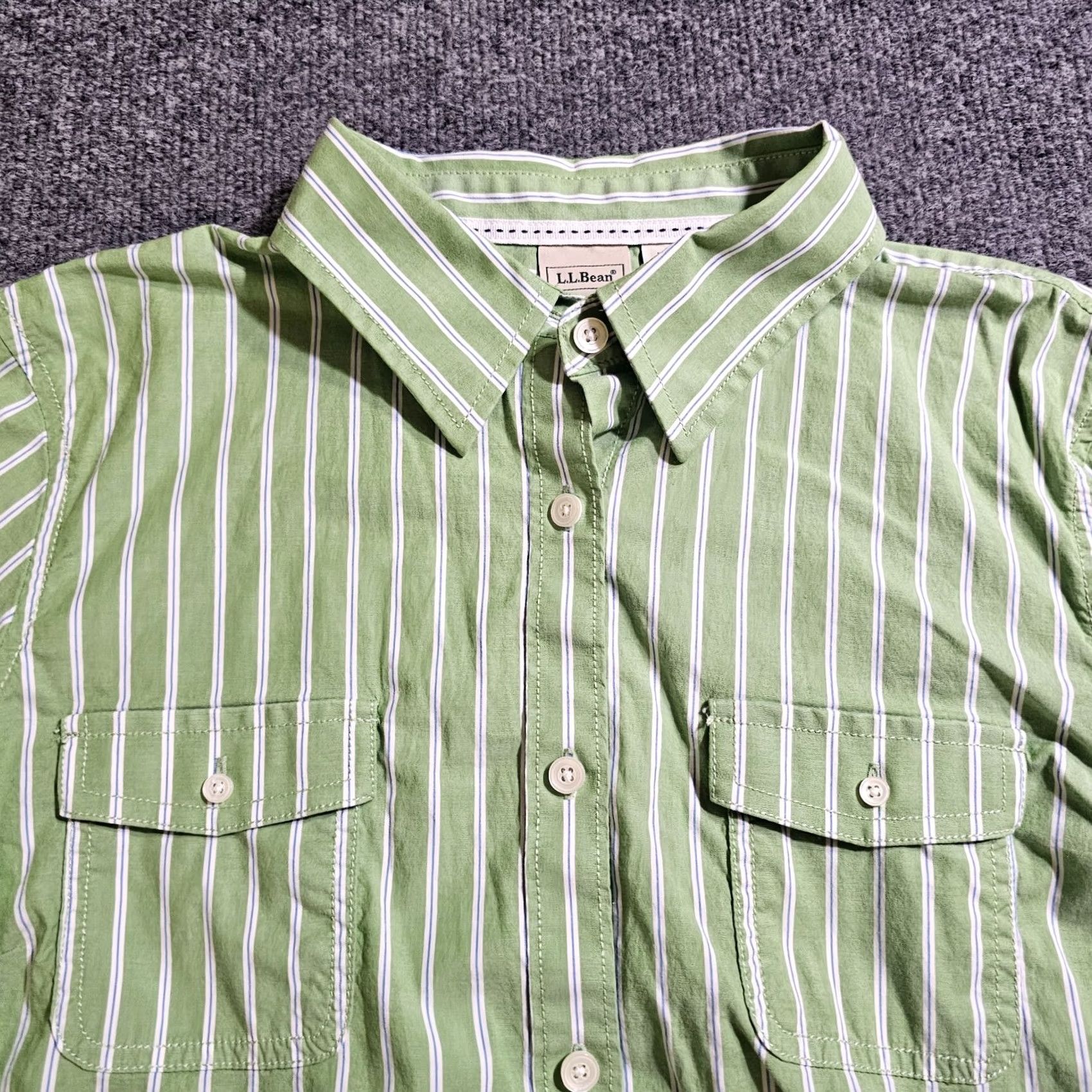 Vintage L.L. Bean Shirt Womens Large Green White Striped Button Long Sleeve Career Size L / US 10 / IT 46 - 2 Thumbnail