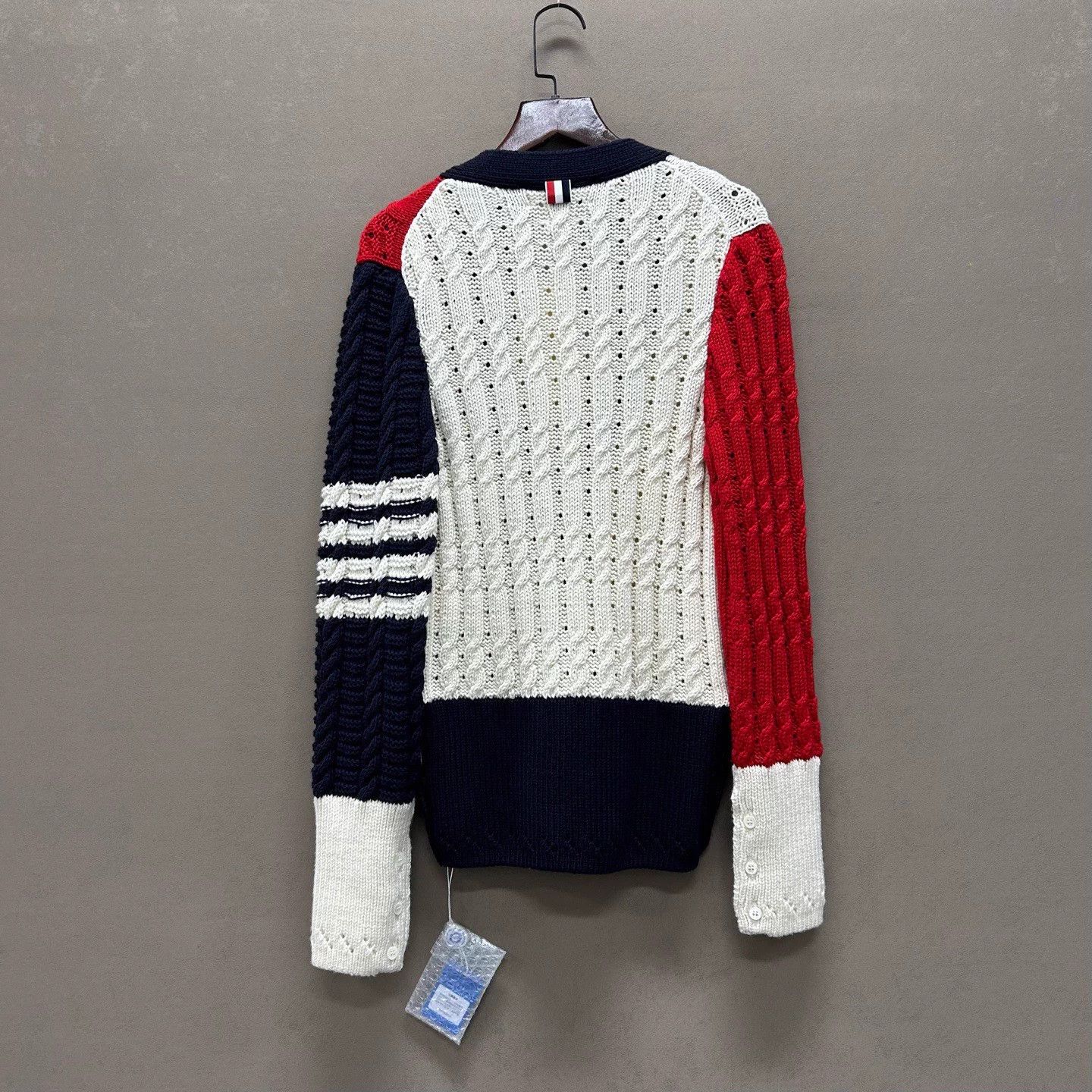 Thom Browne TB Beige Colorblocked 4-Bar Wool Cardigan 40 NWT Size S / US 4 / IT 40 - 2 Thumbnail