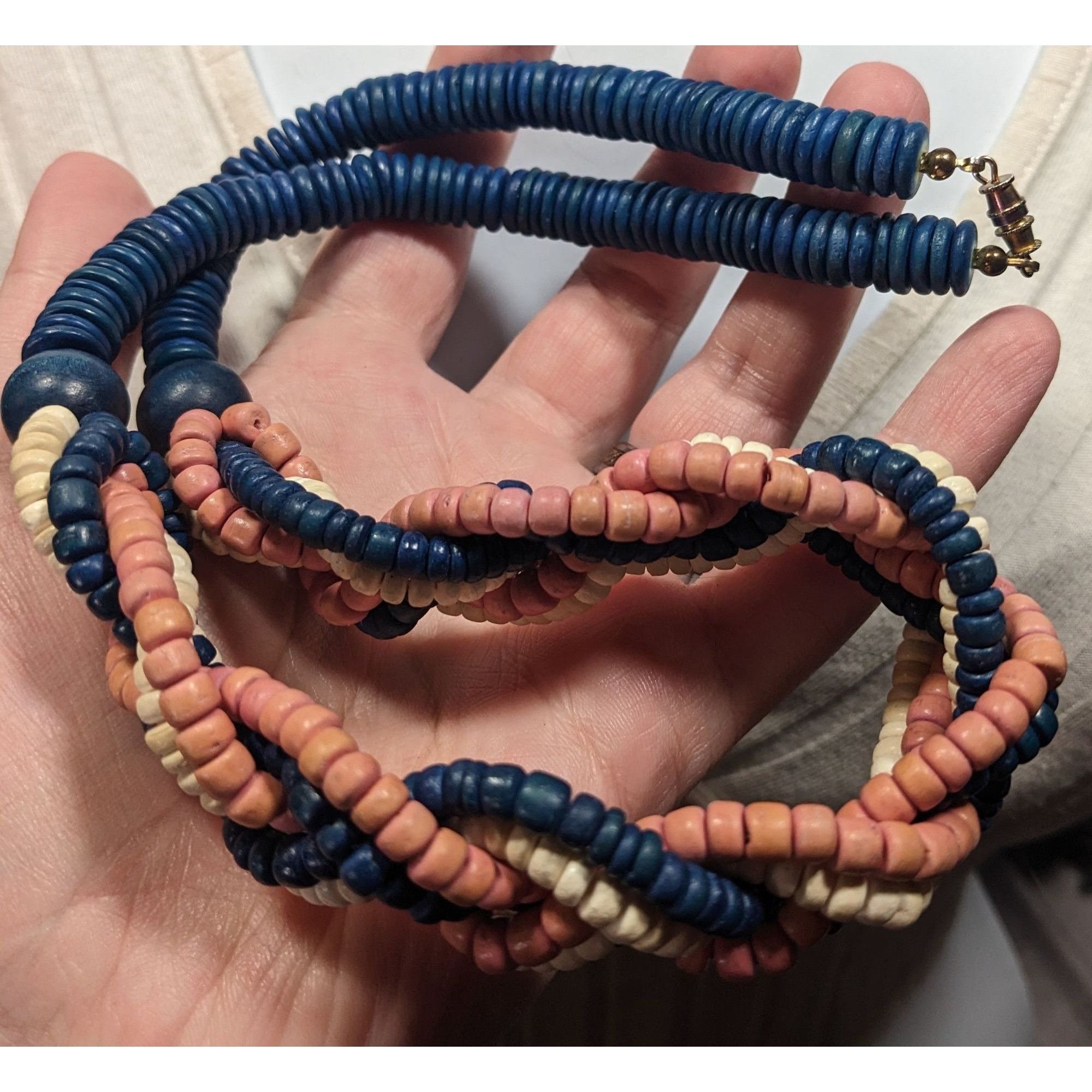 Other Vintage Rustic Blue And Pink Wood Beaded Braided Necklace Size ONE SIZE - 5 Thumbnail
