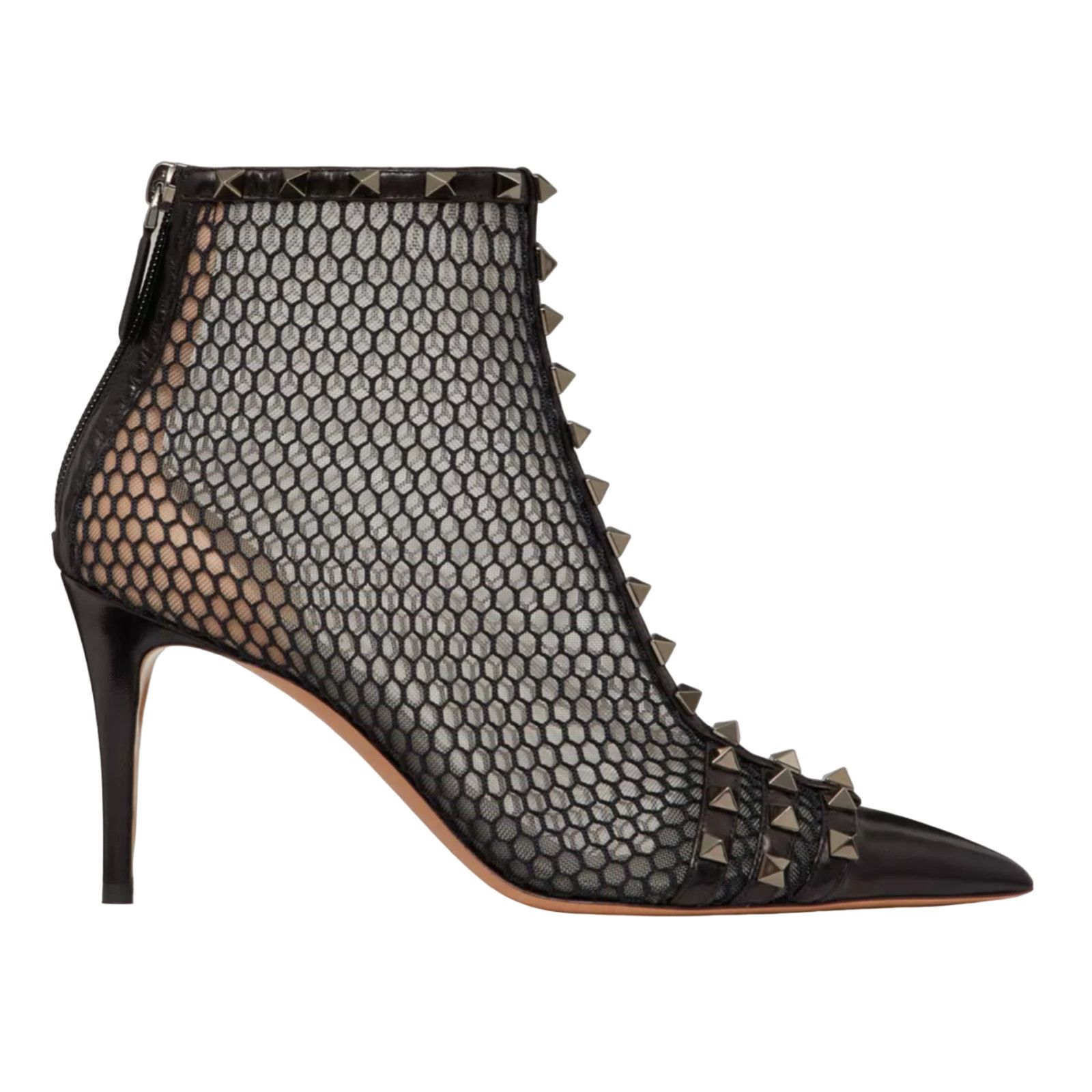 Valentino Valentino Rockstud Black Mesh Leather Stud Heel Pointed Size US 7 / IT 37 - 1 Thumbnail