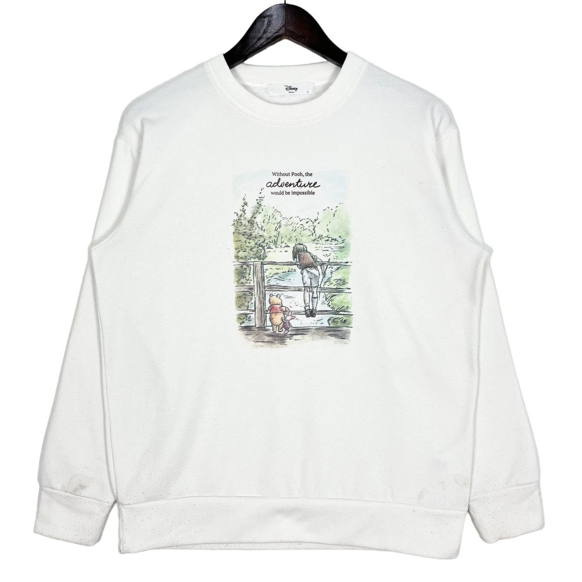 image of Cartoon Network x Disney Winnie The Pooh Big Logo Printed Sweatshirt in White, Men's (Size Large)