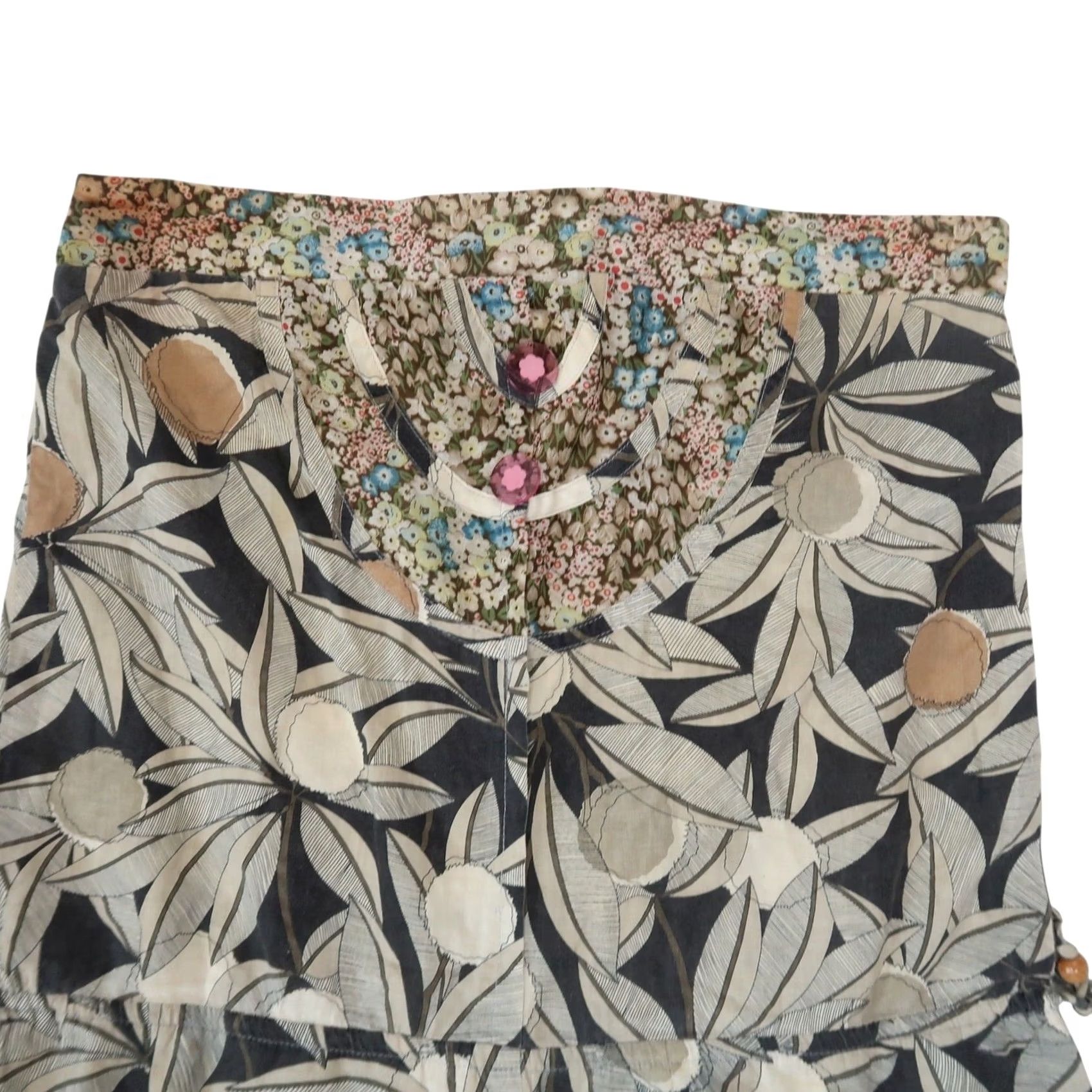 Sugar VINTAGE Sugar Lips Romper S Cream Grey Floral Leaf Strapless 2000s Womens Size 28" / US 6 / IT 42 - 2 Thumbnail