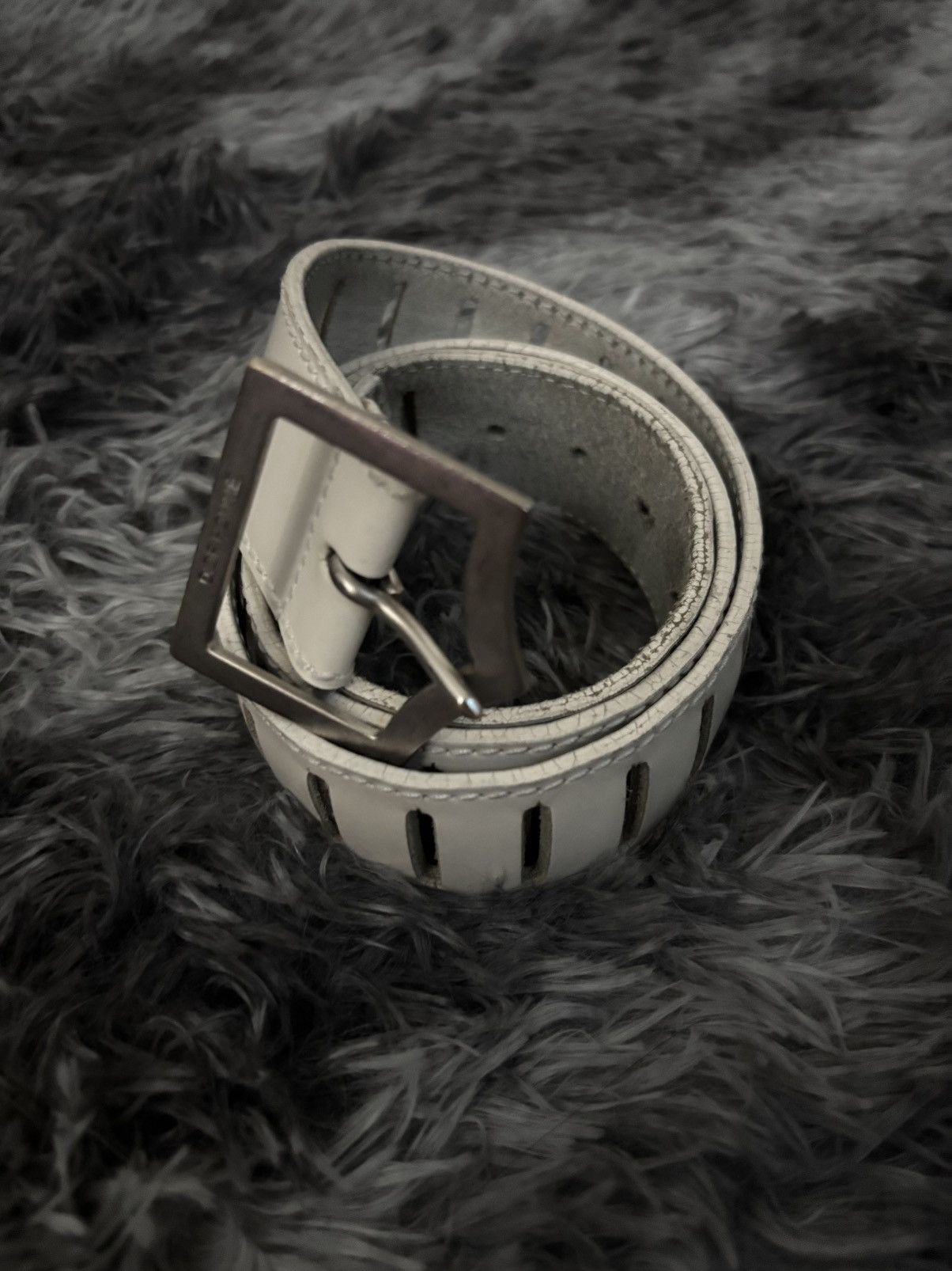 Dior dior homme white cut out d point buckle belt Size 28 - 2 Thumbnail