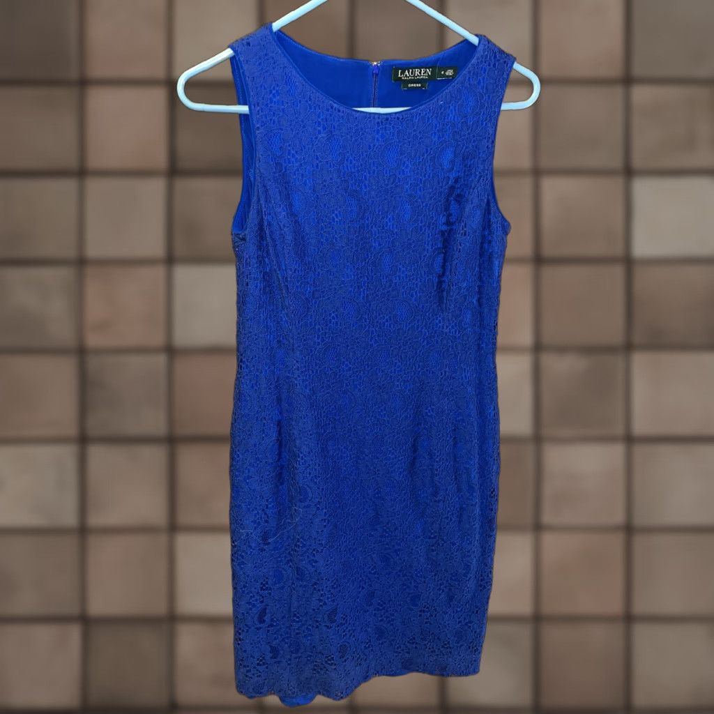 Ralph Lauren VINTAGE Ralph Lauren Dress Women's Sleeveless Floral Lace Blue Size 6 Fit & Flare Knee Length Size M / US 6-8 / IT 42-44 - 1 Thumbnail