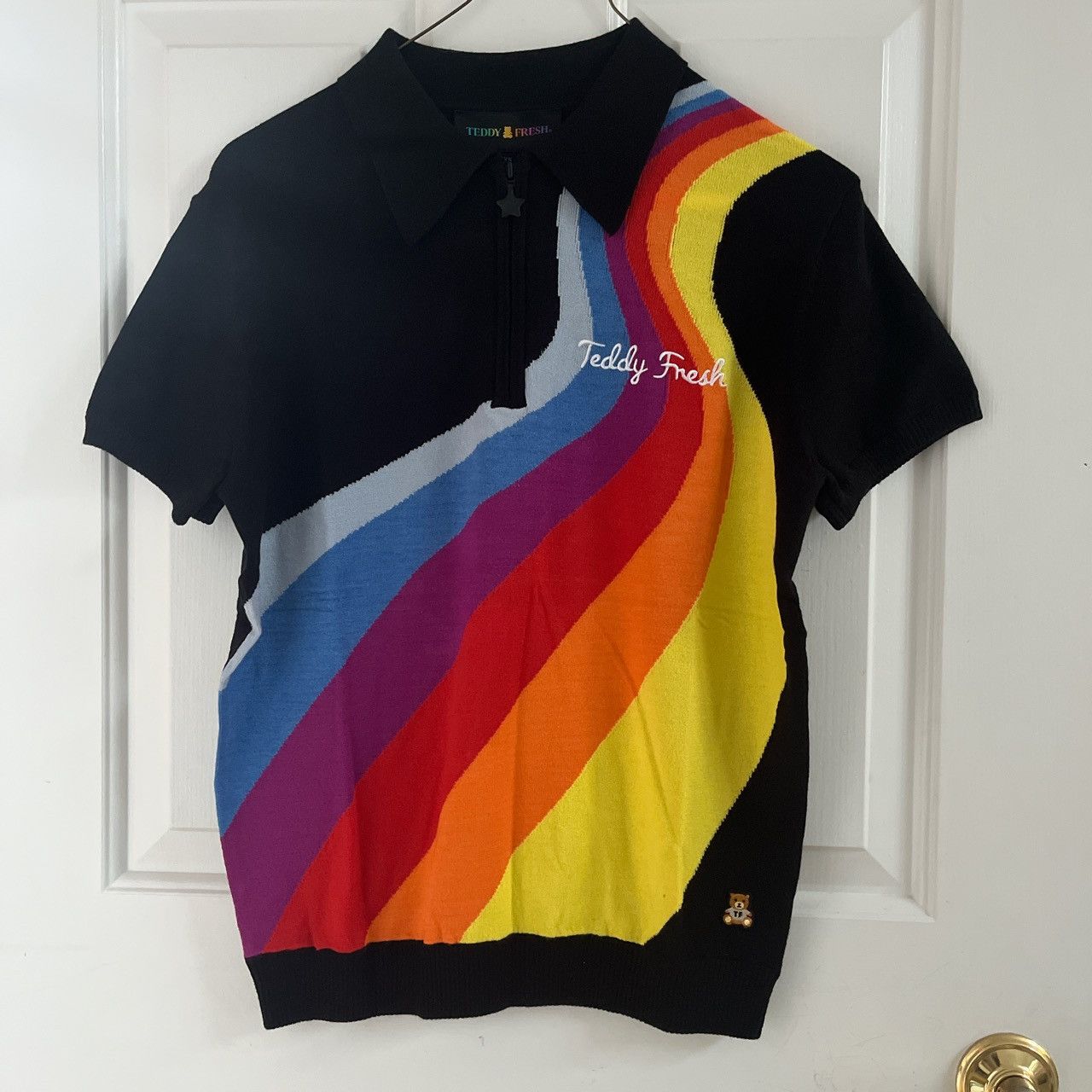 Teddy Fresh Rainbow Wave Half Zip Knit Top