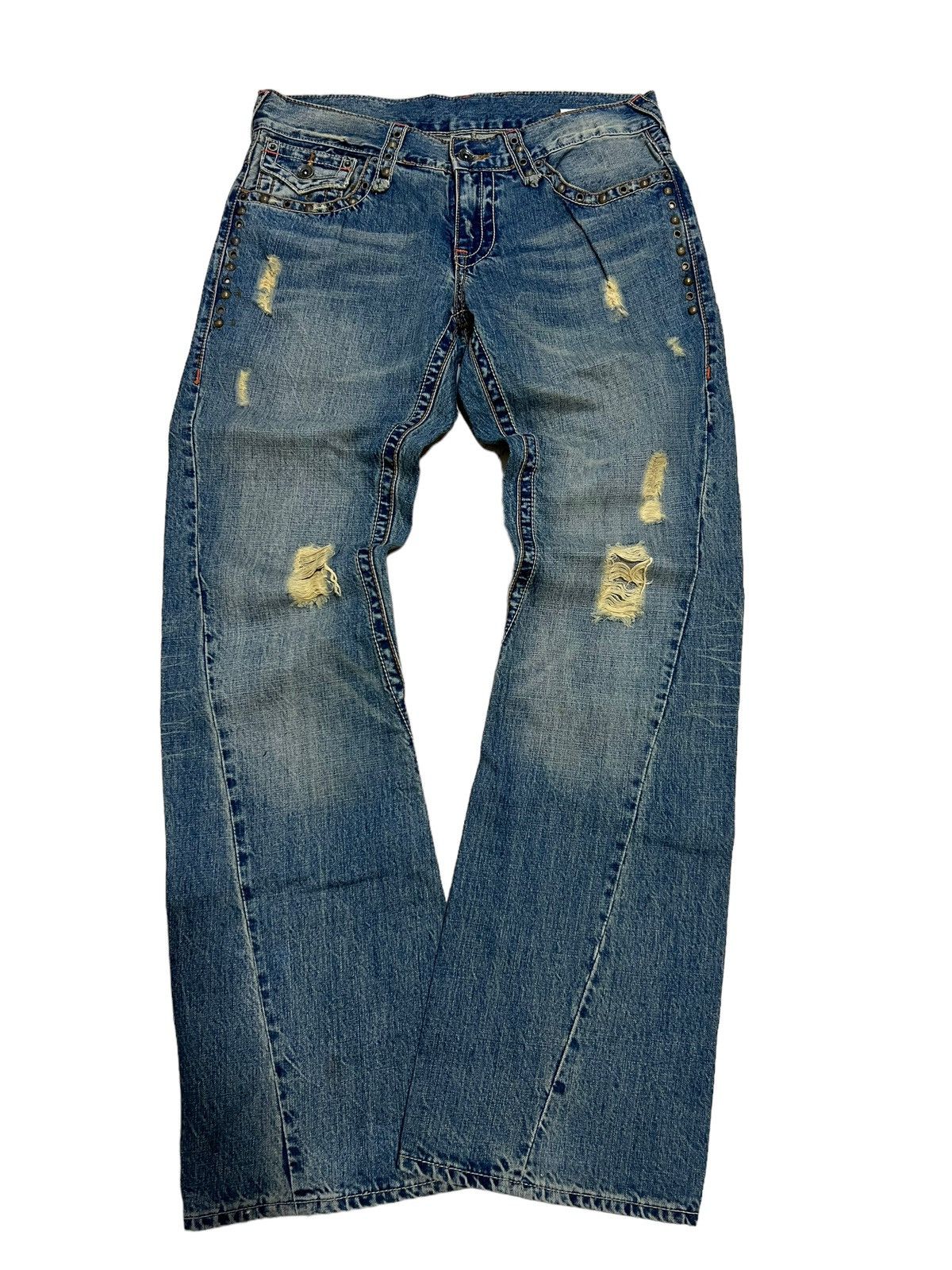 image of Beauty Beast x If Six Was Nine Semantic Design Mud Wash Flared Jeans Studs Denim Western (Size 32)
