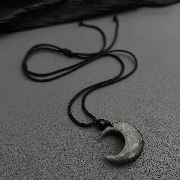 Jewelry Black Crescent Moon Pendant Necklace, Adjustable Cord Size ONE SIZE - 3 Thumbnail